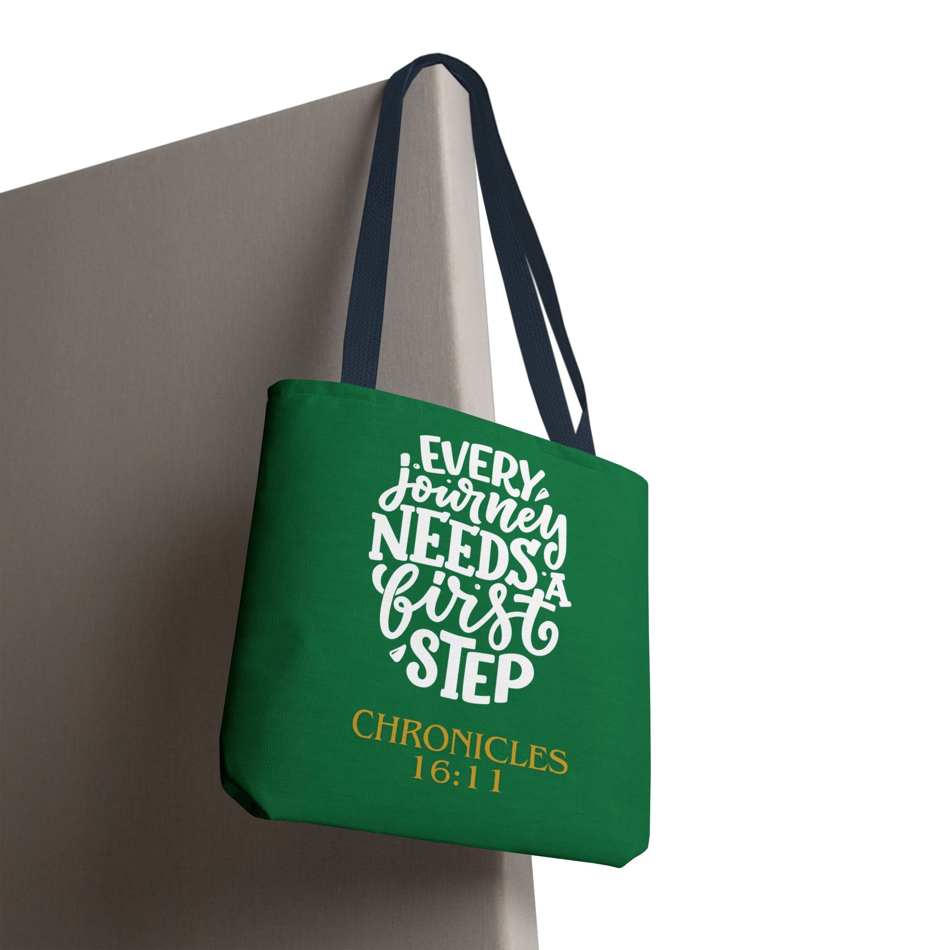 Inspirational Tote Bag - Every Journey Needs a First Step, Motivational Gift, Bible Verse, Green Tote, Everyday Use