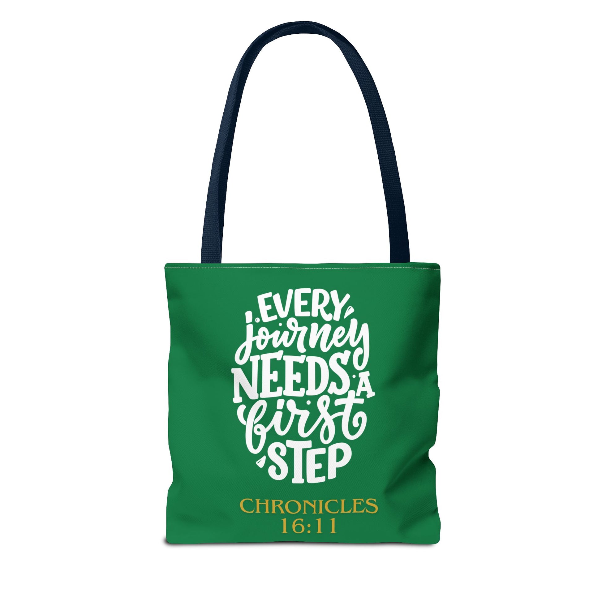 Inspirational Tote Bag - Every Journey Needs a First Step, Motivational Gift, Bible Verse, Green Tote, Everyday Use