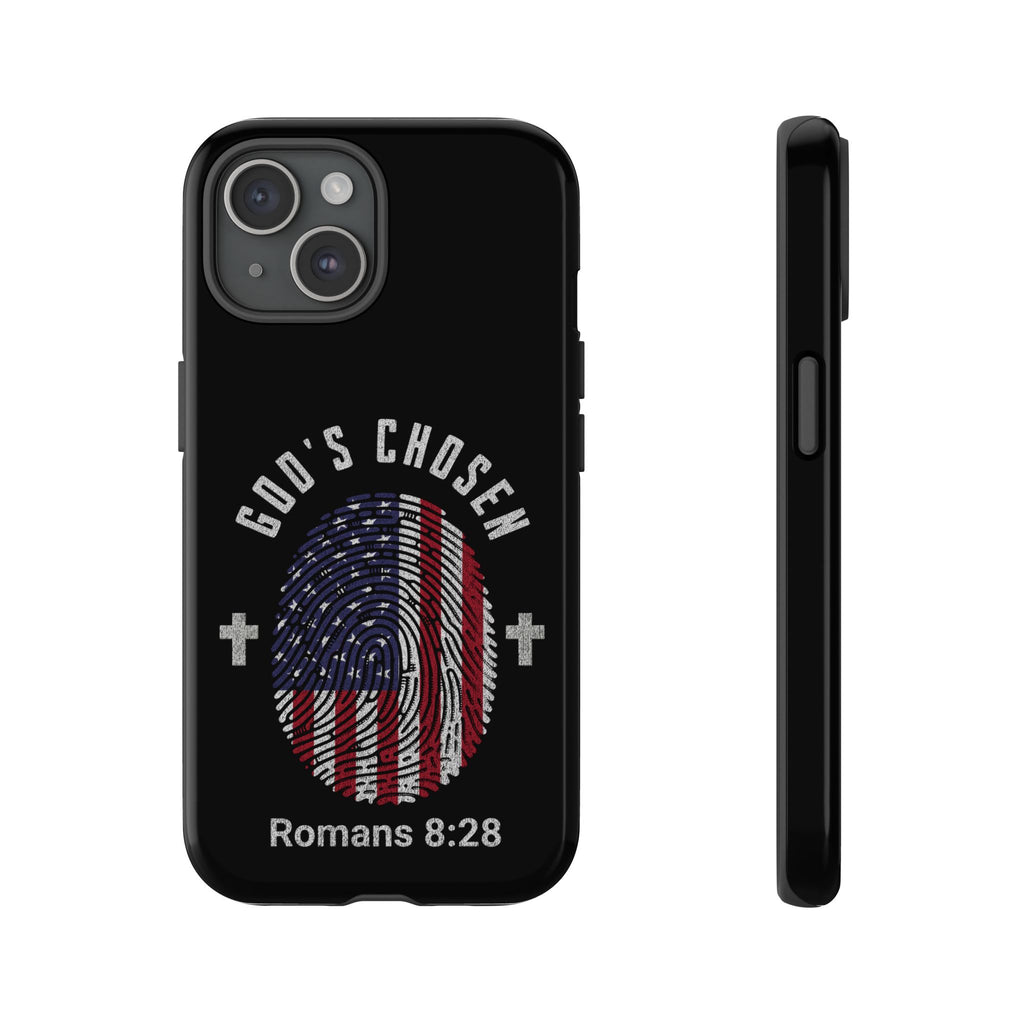 Christian Phone Case, Tough Cases for God’s Chosen, USA Flag Design, Inspirational Gift, Romans 8:28