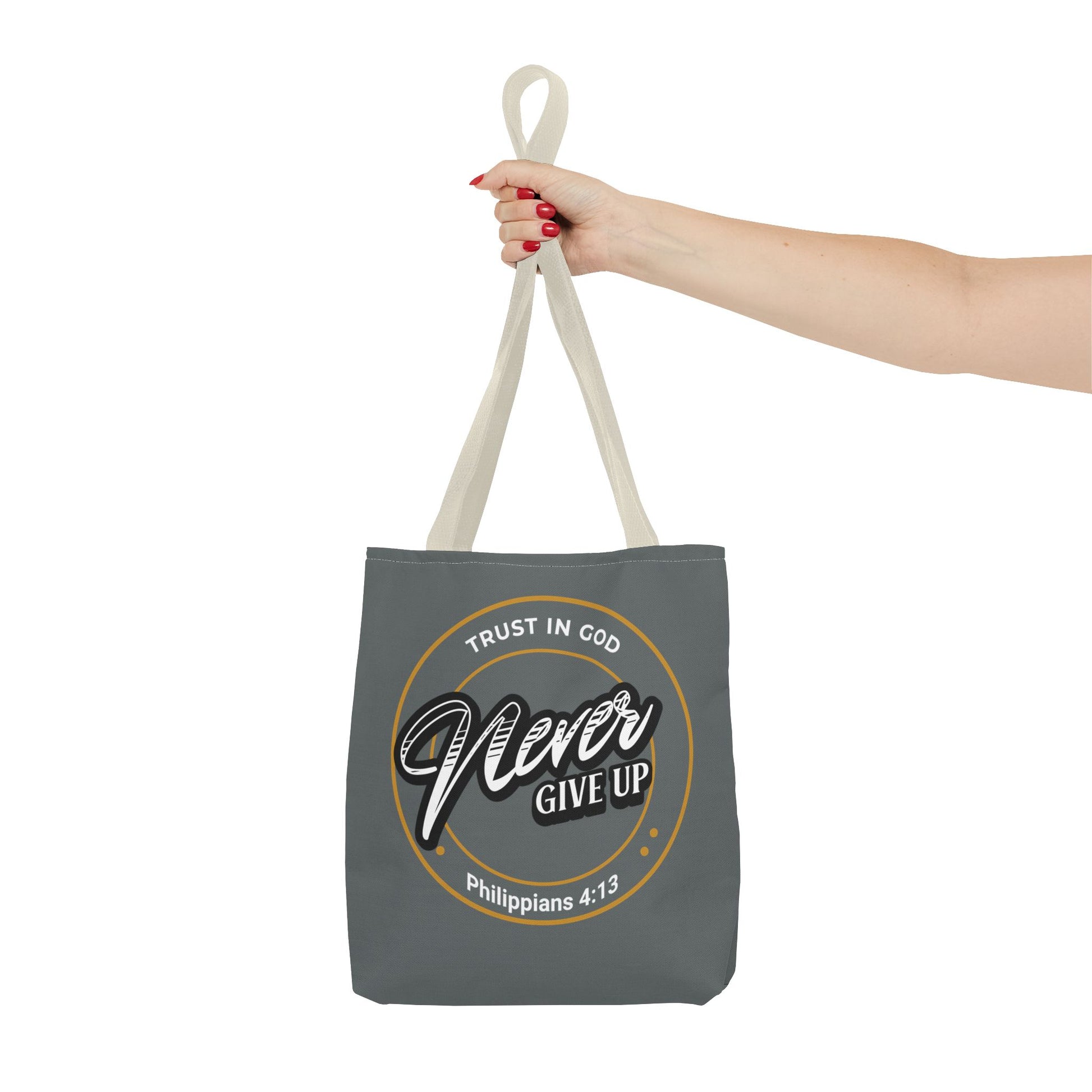 Inspirational Tote Bag, Trust in God, Never Give Up, Bible Verse Bag, Motivational Purse, Christian Gift, Philippians 4:13
