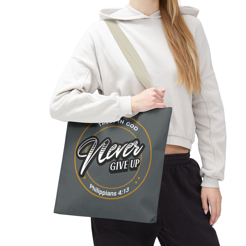 Inspirational Tote Bag, Trust in God, Never Give Up, Bible Verse Bag, Motivational Purse, Christian Gift, Philippians 4:13