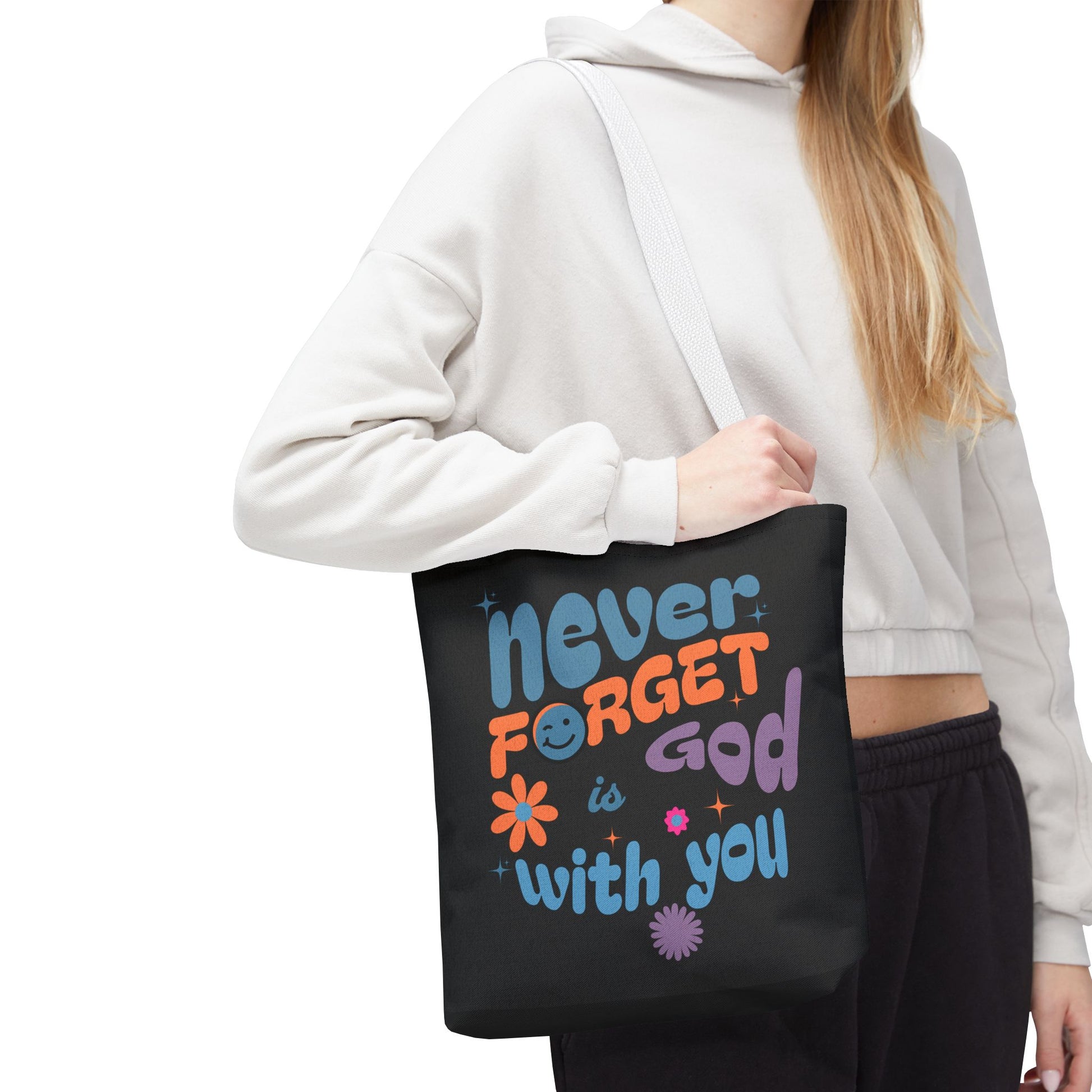 Inspirational Tote Bag - "Never Forget God is with You" - Motivational Gift, Faith-Based, Everyday Use, Shopping Bag, Church Bag, [...]