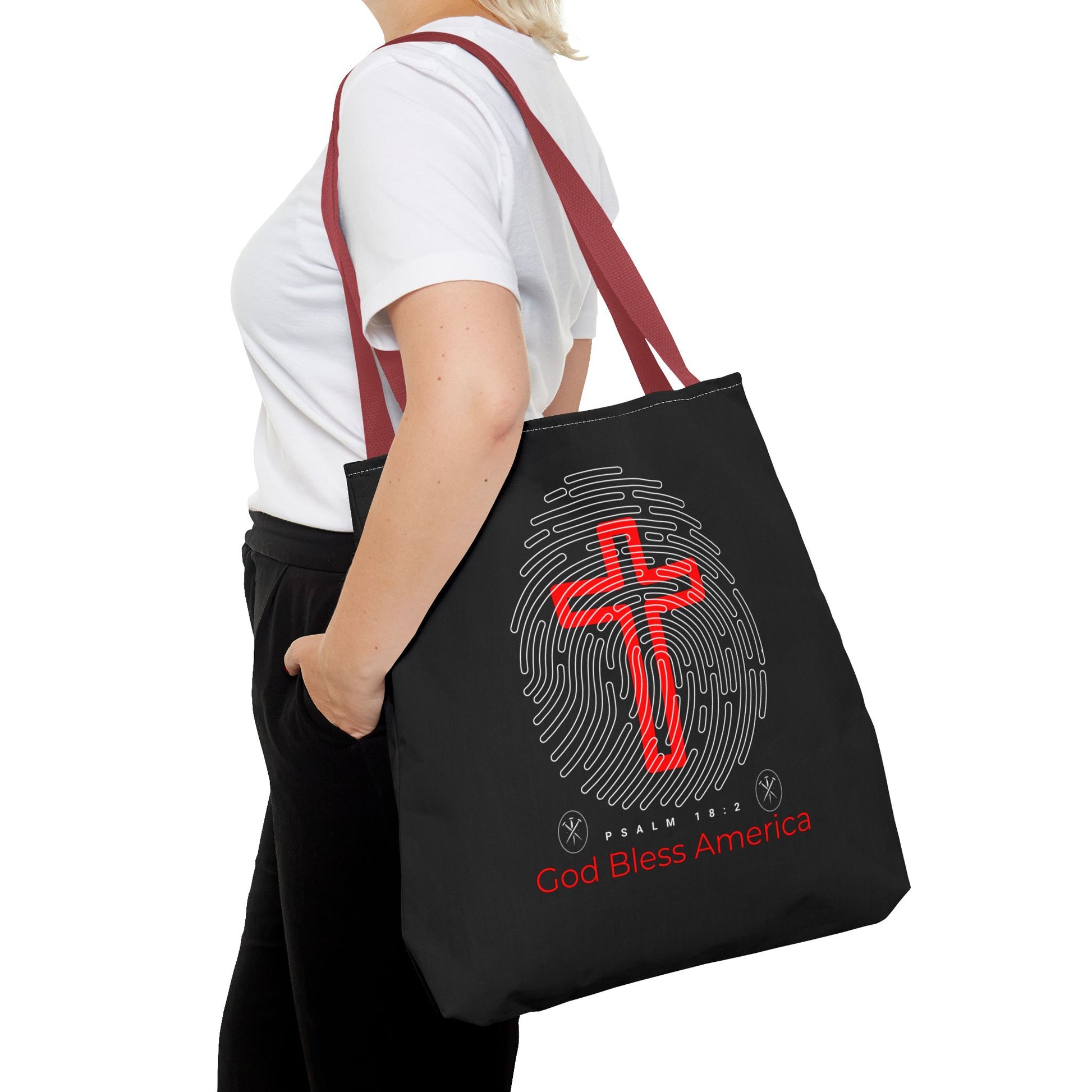 Faith-Inspired Tote Bag, Cross Design, God Bless America, Christian Gift, Spiritual Tote, Everyday Use, Religious Shopper