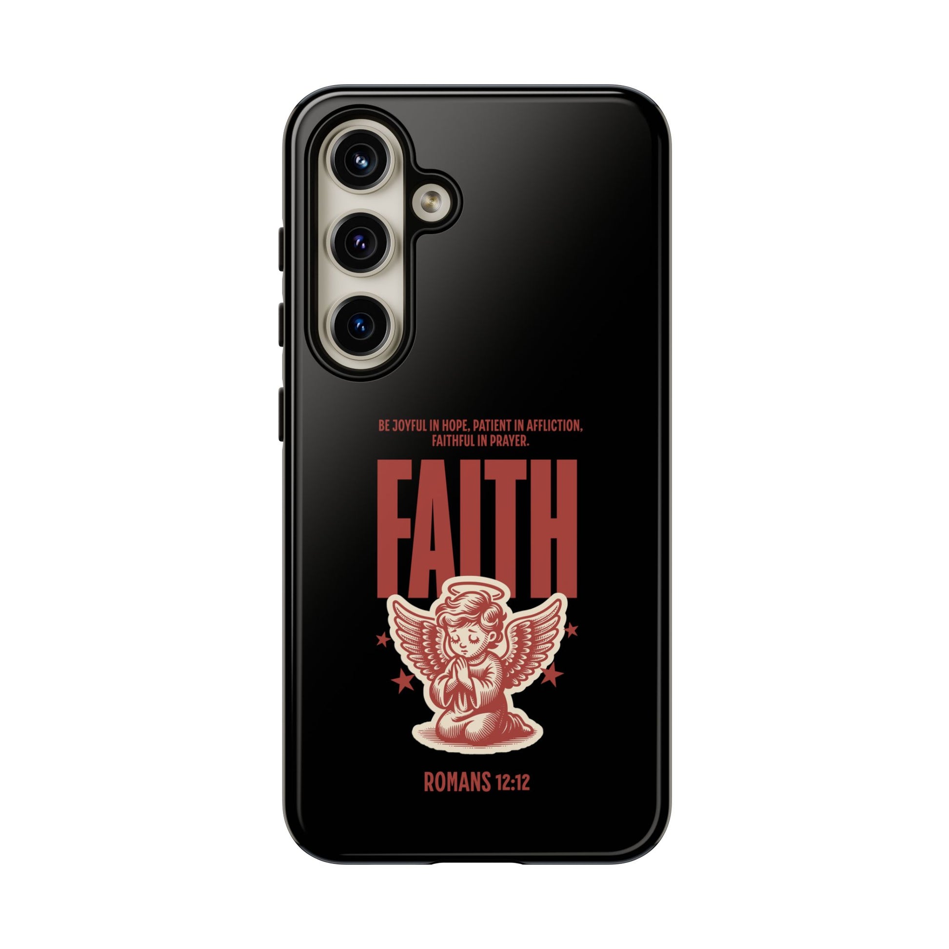 Faith-Inspired Tough Phone Case, Angel Phone Cover, Inspirational Mobile Protector, Christian Gift, Romans 12:12 Decor