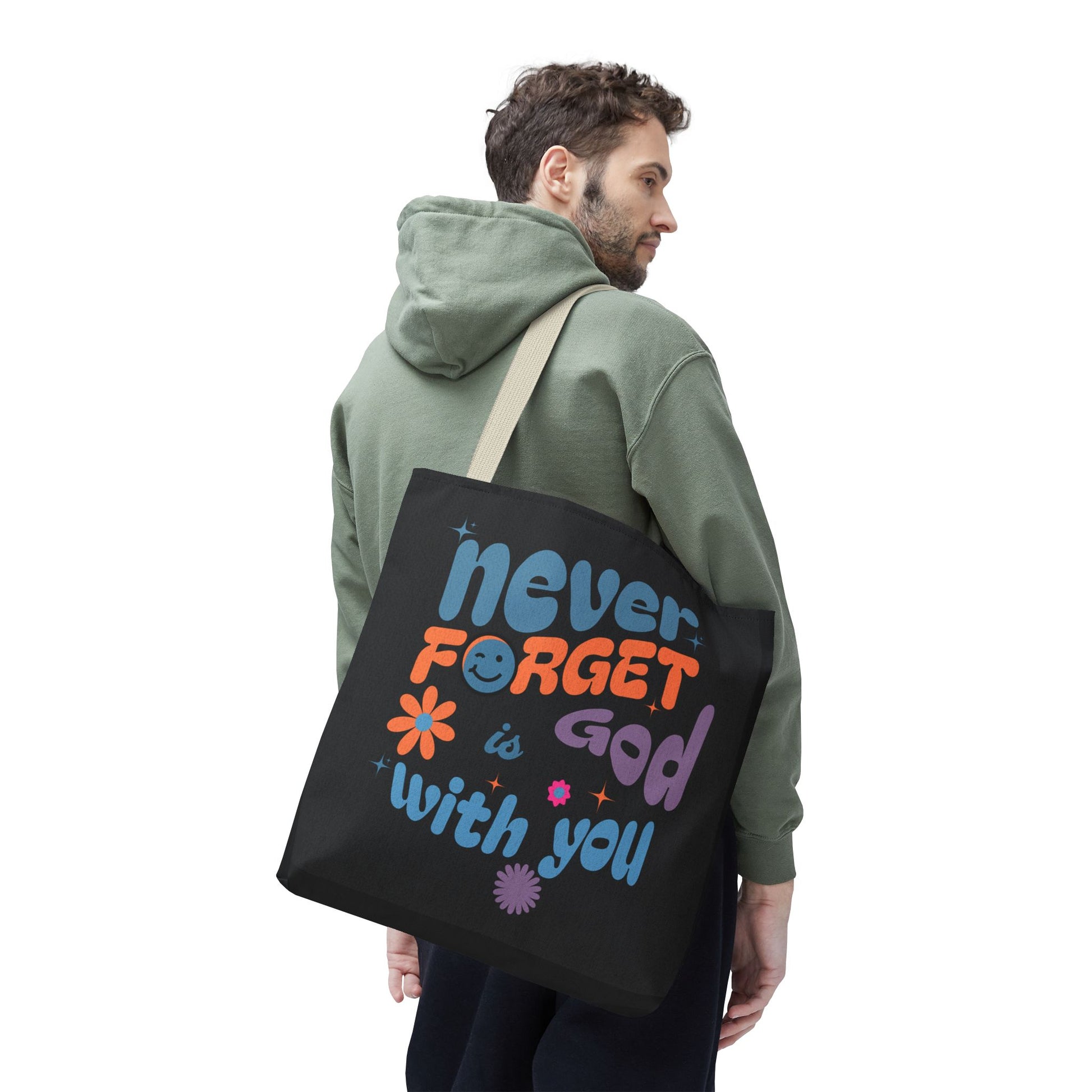 Inspirational Tote Bag - "Never Forget God is with You" - Motivational Gift, Faith-Based, Everyday Use, Shopping Bag, Church Bag, [...]