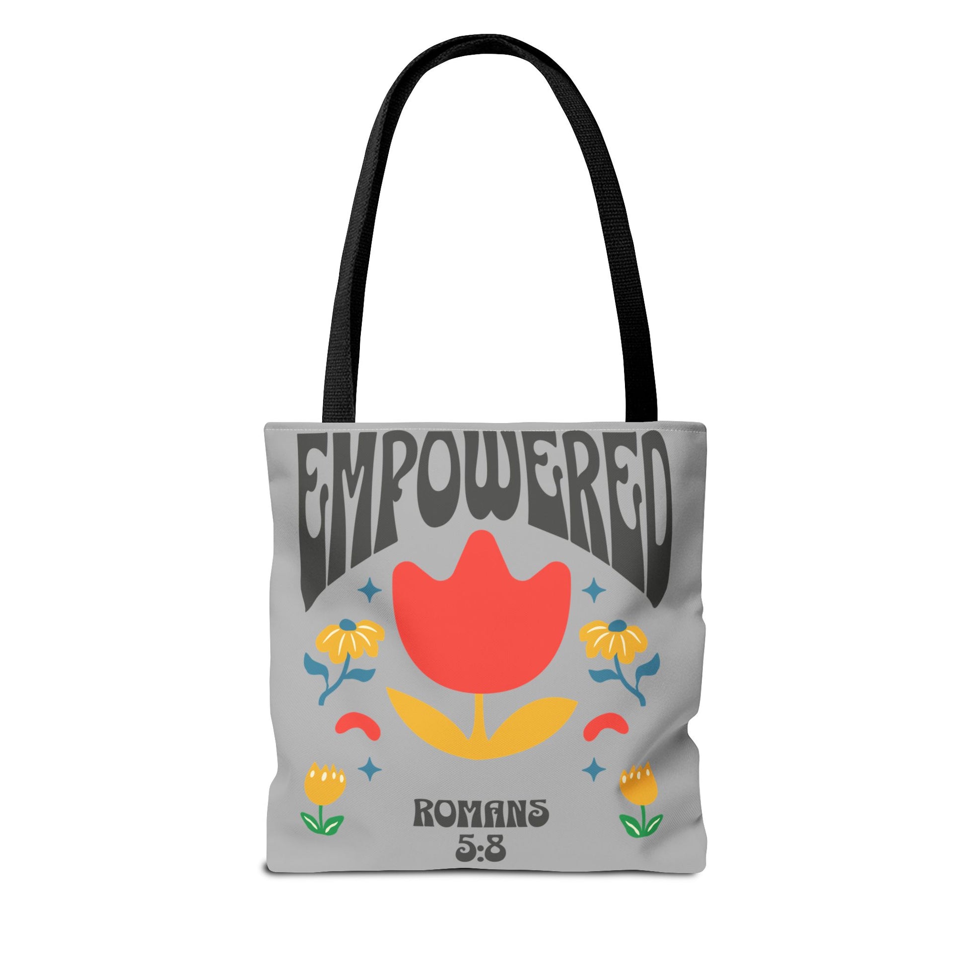 Empowered Floral Tote Bag | Inspirational Canvas Bag for Everyday | Romans 5:8 | Gift for Women, Motivational, Church, Travel