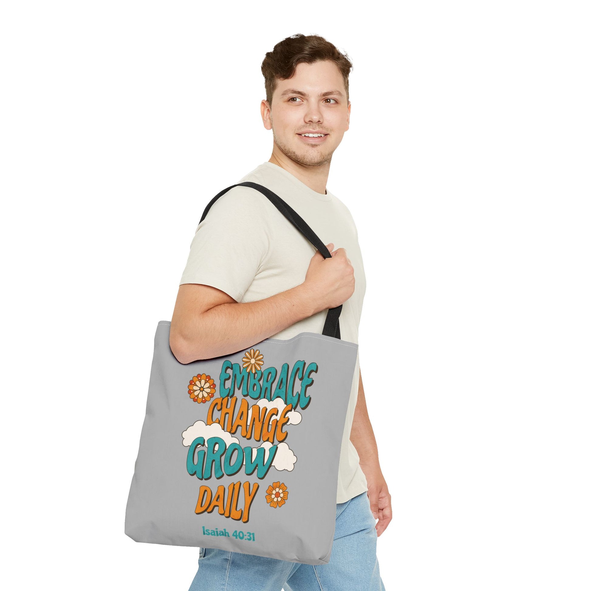 Inspirational Tote Bag, Motivational Bag, Embrace Change Gift, Daily Growth Tote, Christian Quotes Accessory