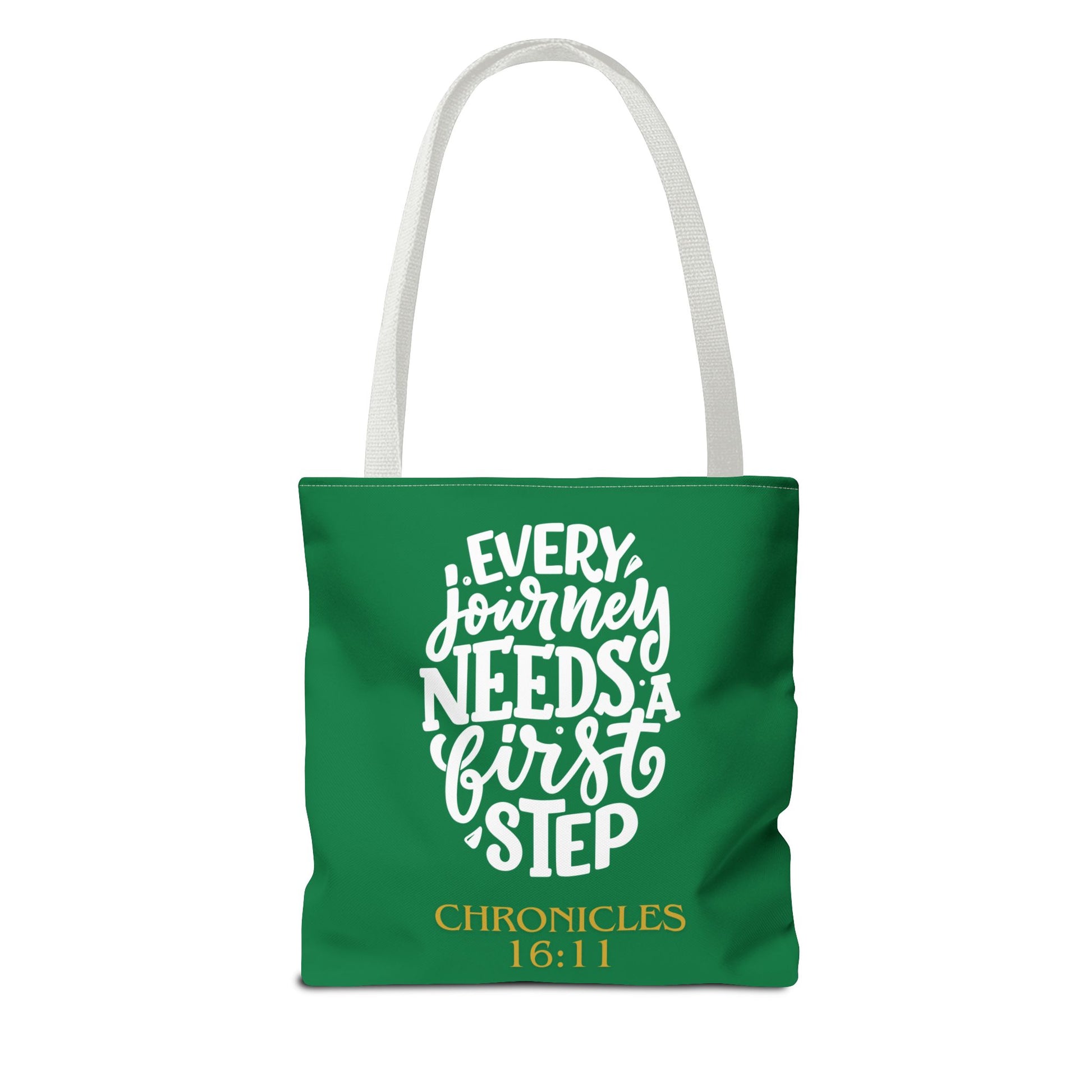 Inspirational Tote Bag - Every Journey Needs a First Step, Motivational Gift, Bible Verse, Green Tote, Everyday Use