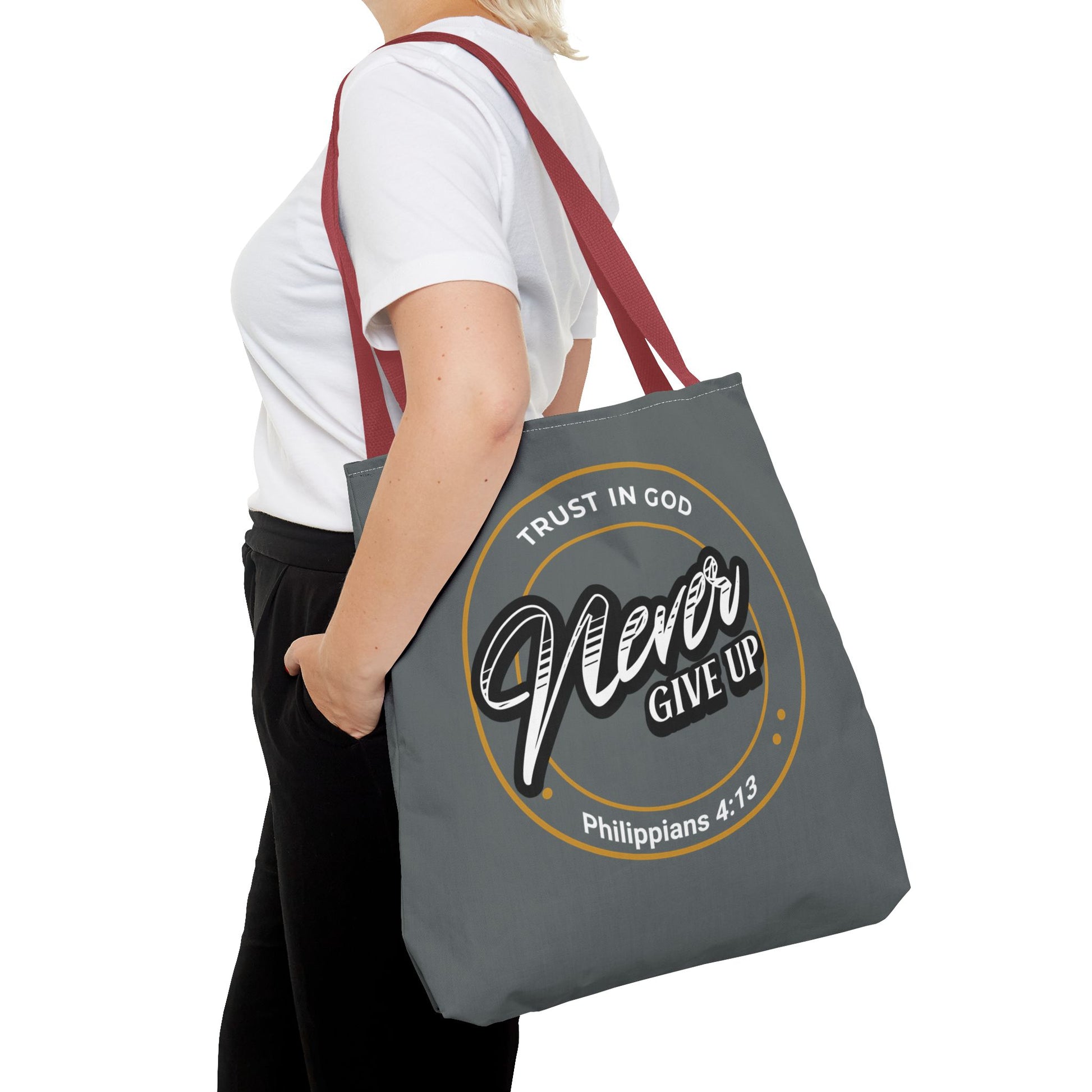Inspirational Tote Bag, Trust in God, Never Give Up, Bible Verse Bag, Motivational Purse, Christian Gift, Philippians 4:13