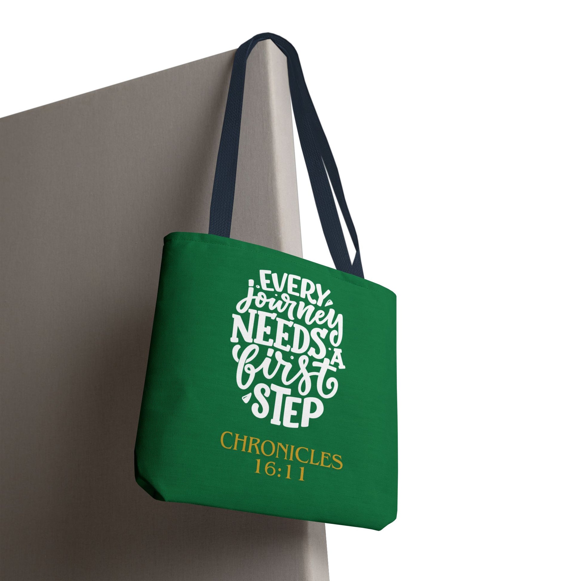 Inspirational Tote Bag - Every Journey Needs a First Step, Motivational Gift, Bible Verse, Green Tote, Everyday Use