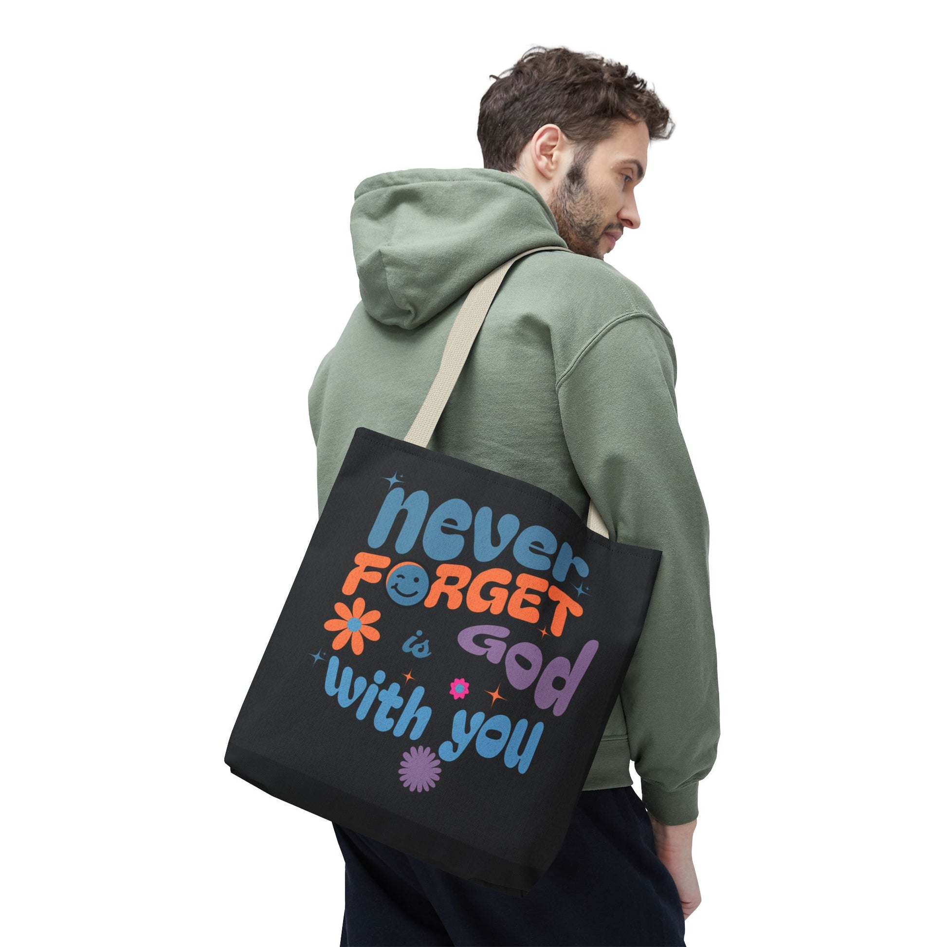 Inspirational Tote Bag - "Never Forget God is with You" - Motivational Gift, Faith-Based, Everyday Use, Shopping Bag, Church Bag, [...]