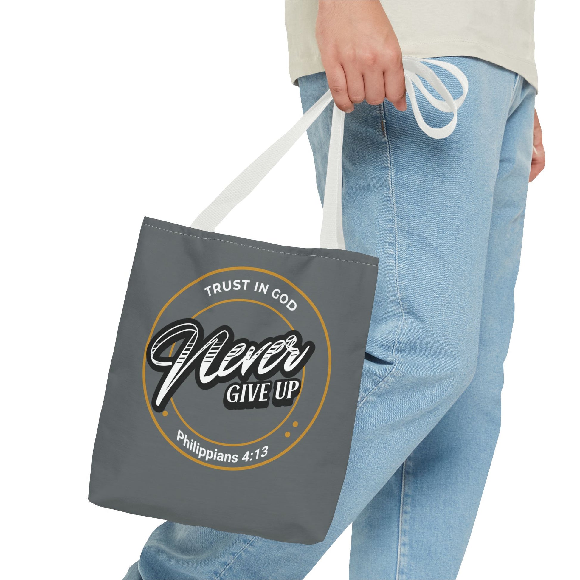 Inspirational Tote Bag, Trust in God, Never Give Up, Bible Verse Bag, Motivational Purse, Christian Gift, Philippians 4:13