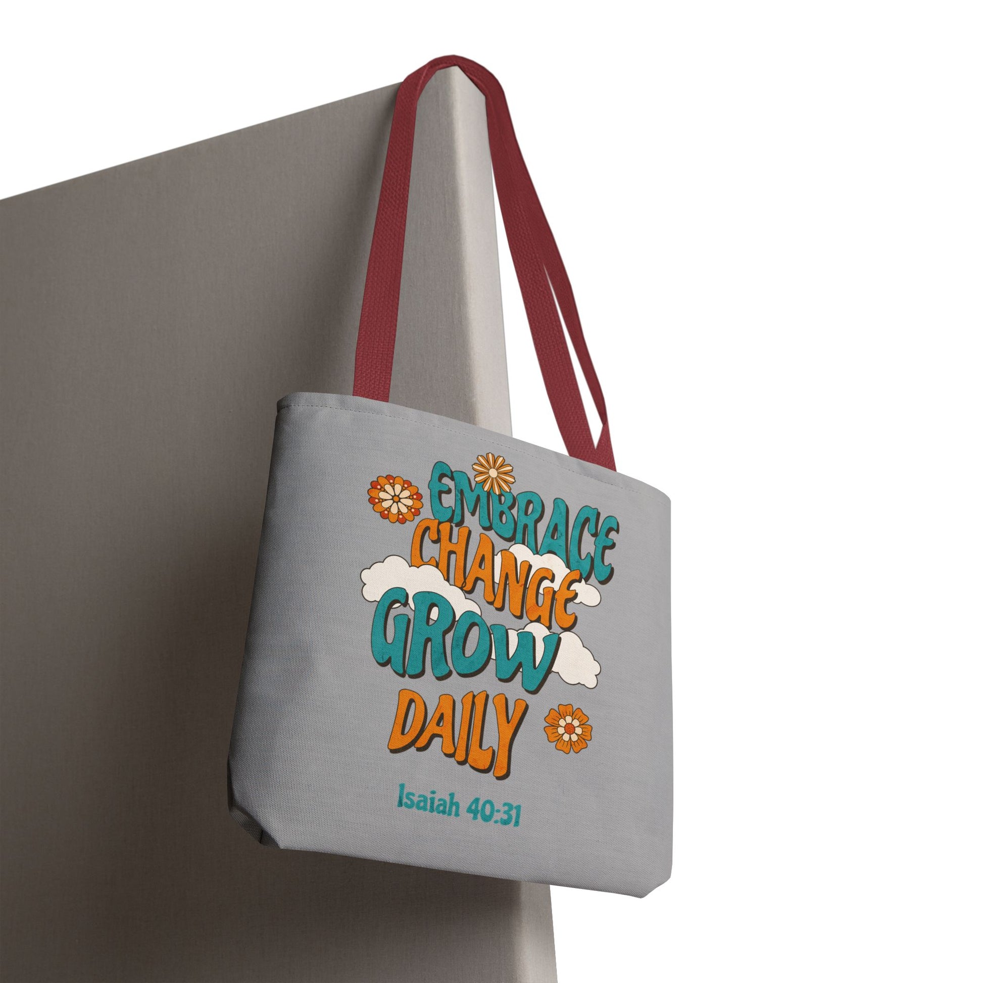 Inspirational Tote Bag, Motivational Bag, Embrace Change Gift, Daily Growth Tote, Christian Quotes Accessory