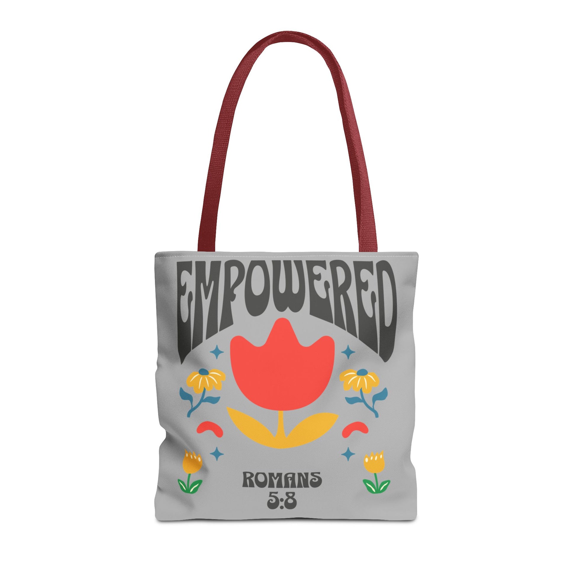 Empowered Floral Tote Bag | Inspirational Canvas Bag for Everyday | Romans 5:8 | Gift for Women, Motivational, Church, Travel