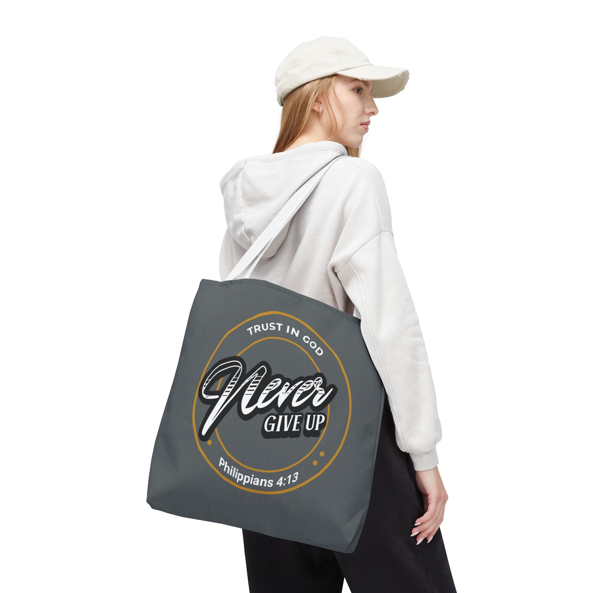 Inspirational Tote Bag, Trust in God, Never Give Up, Bible Verse Bag, Motivational Purse, Christian Gift, Philippians 4:13