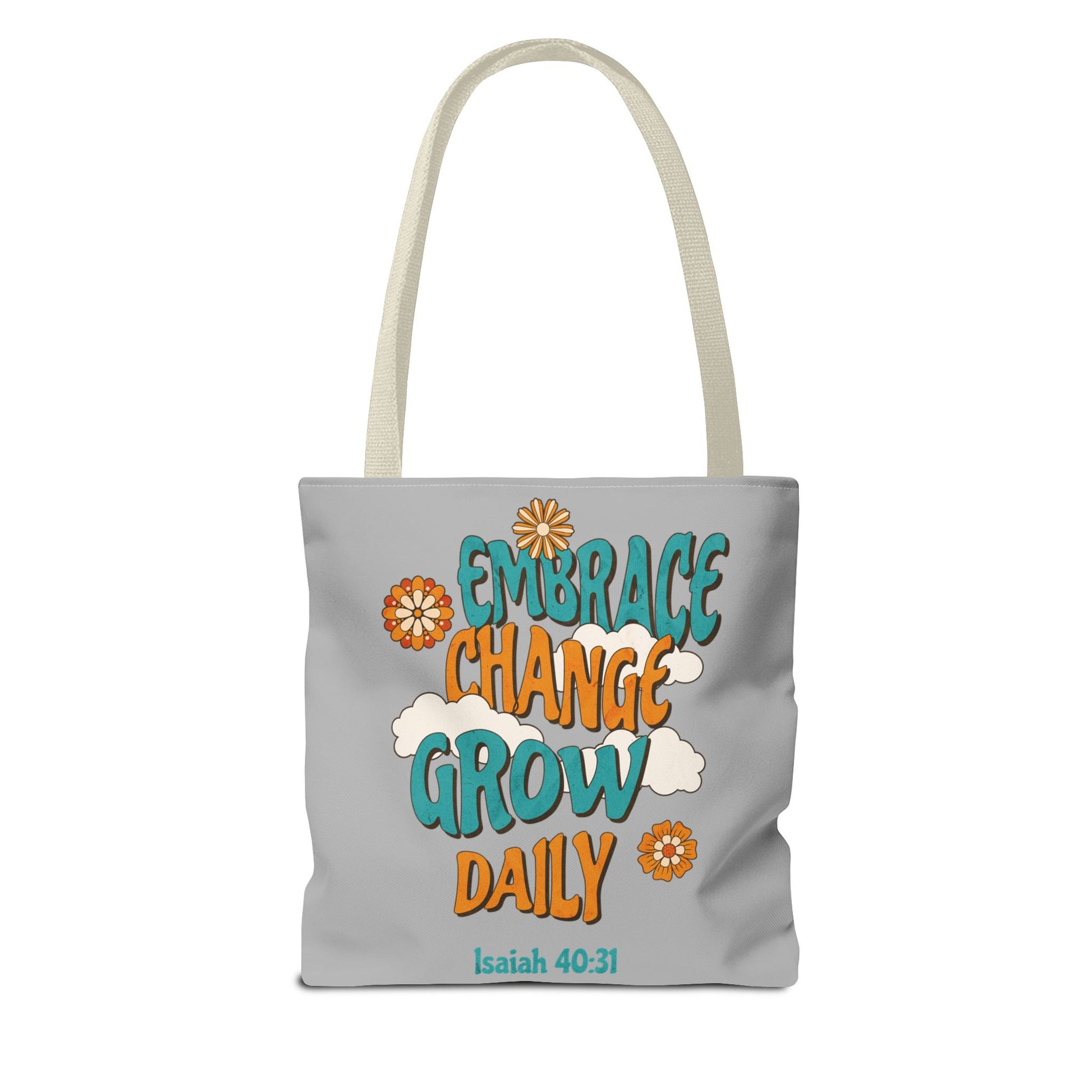 Inspirational Tote Bag, Motivational Bag, Embrace Change Gift, Daily Growth Tote, Christian Quotes Accessory
