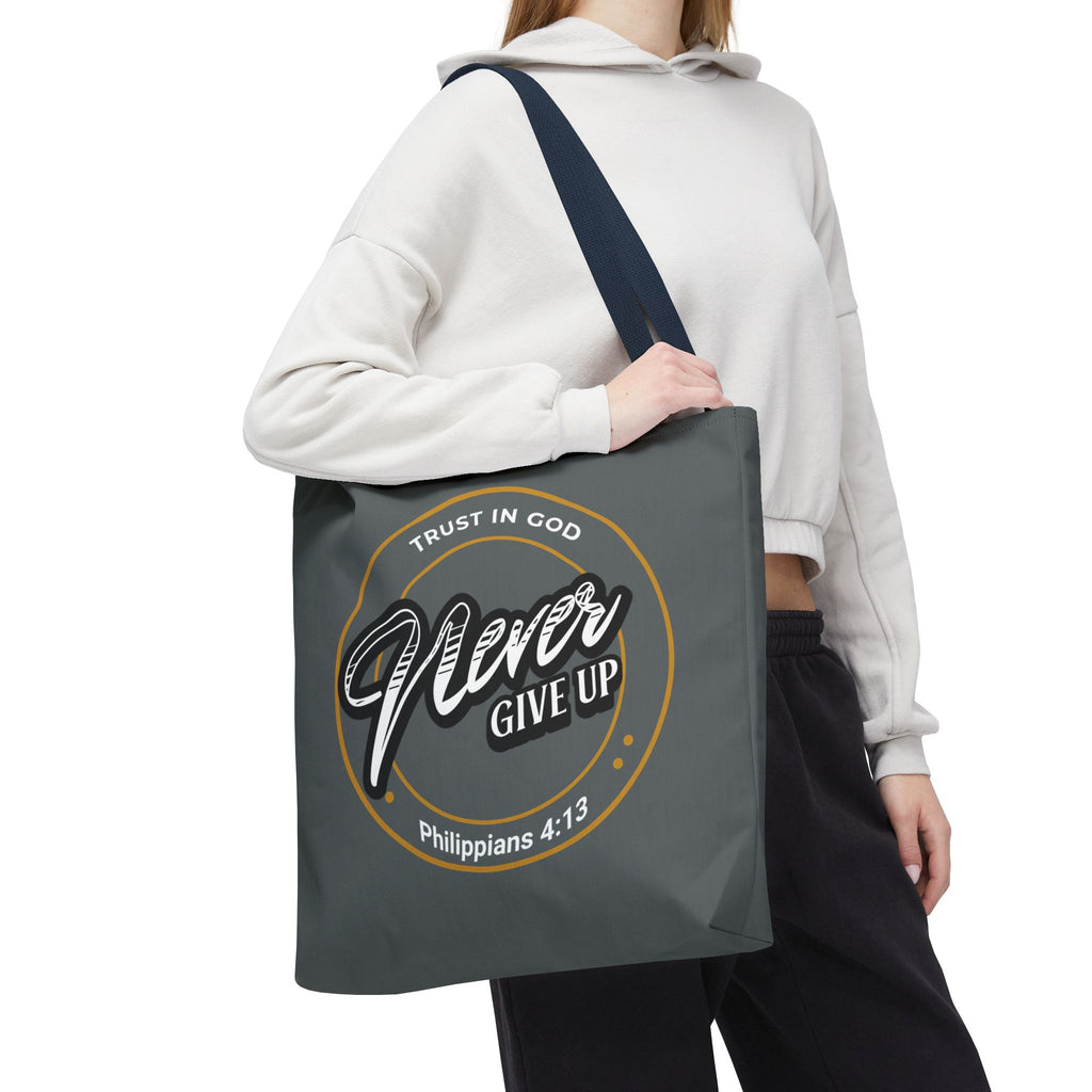 Inspirational Tote Bag, Trust in God, Never Give Up, Bible Verse Bag, Motivational Purse, Christian Gift, Philippians 4:13