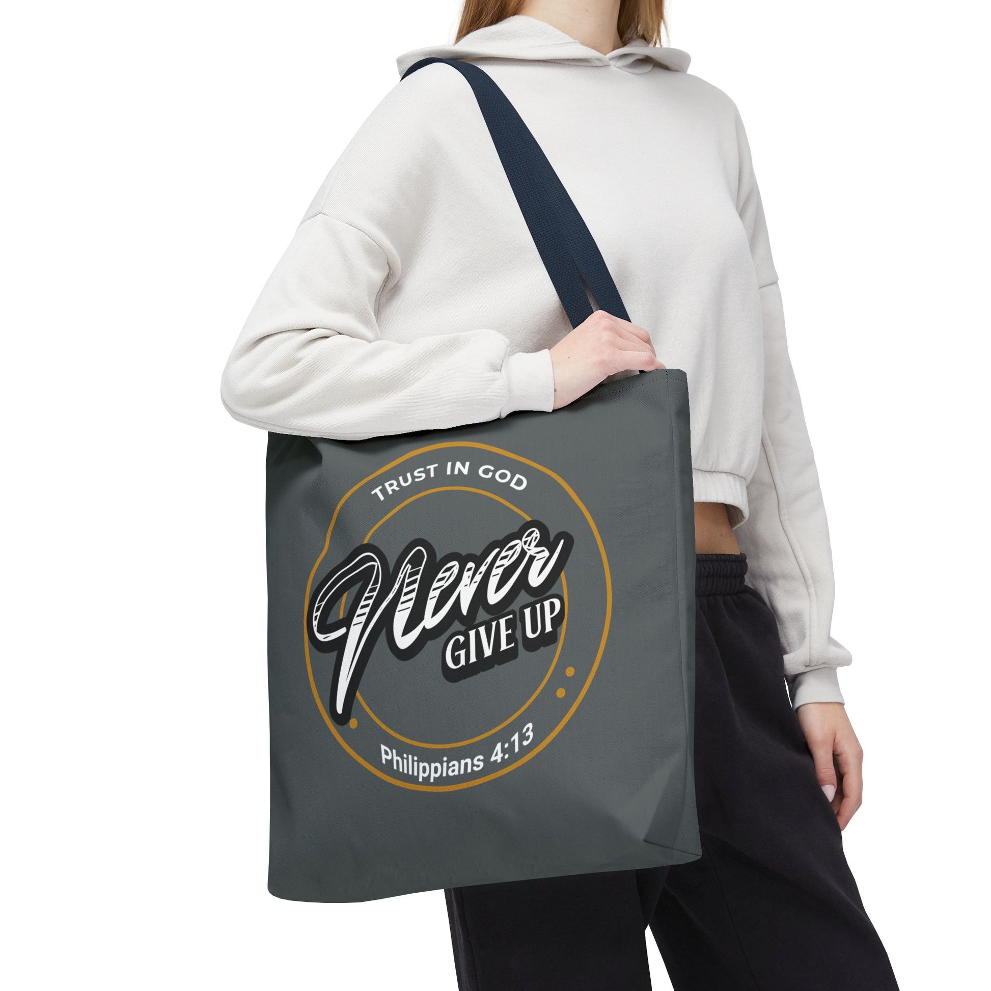 Inspirational Tote Bag, Trust in God, Never Give Up, Bible Verse Bag, Motivational Purse, Christian Gift, Philippians 4:13