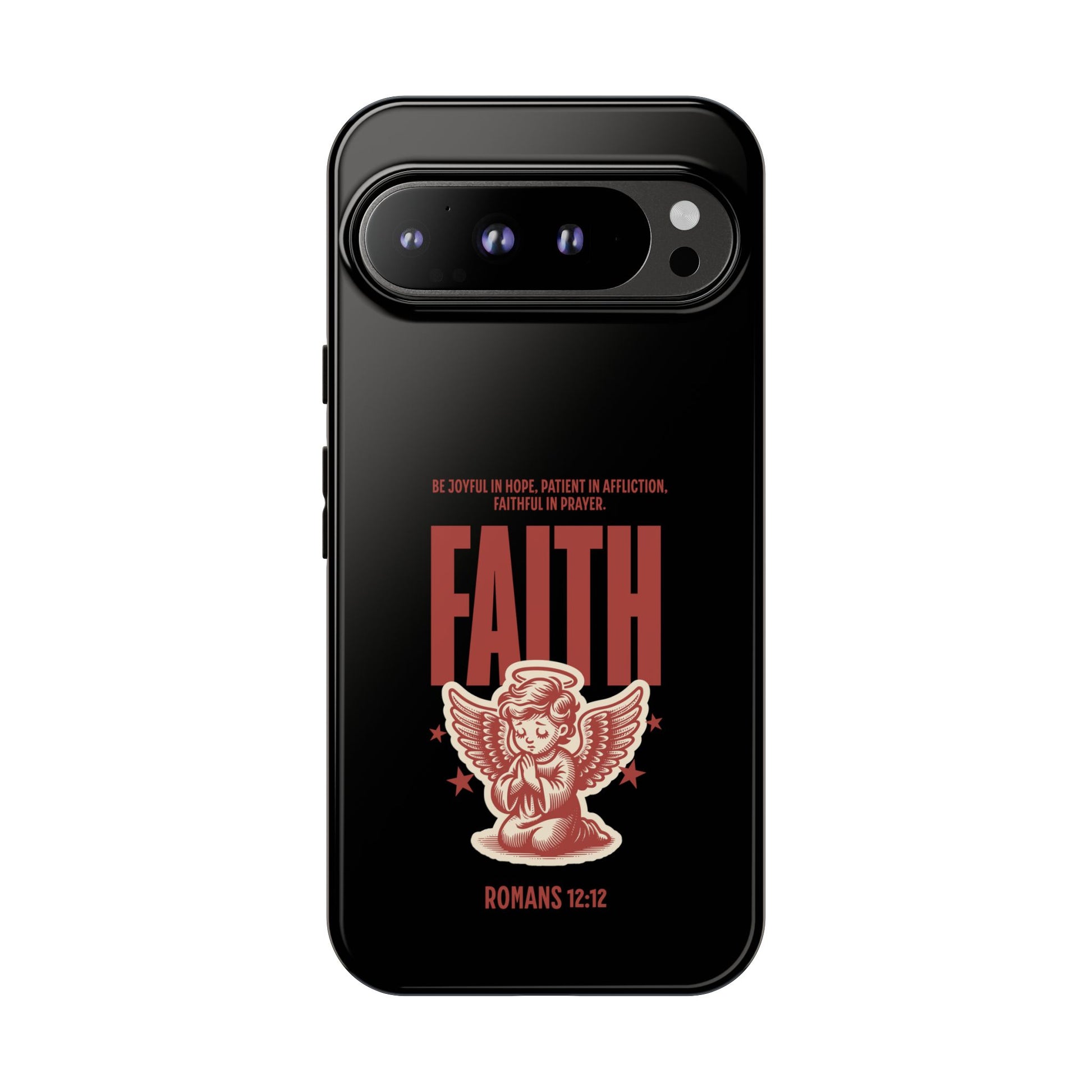 Faith-Inspired Tough Phone Case, Angel Phone Cover, Inspirational Mobile Protector, Christian Gift, Romans 12:12 Decor