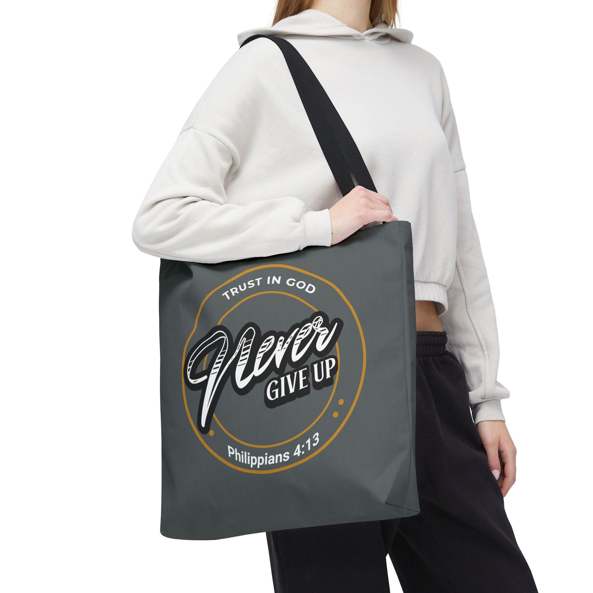 Inspirational Tote Bag, Trust in God, Never Give Up, Bible Verse Bag, Motivational Purse, Christian Gift, Philippians 4:13