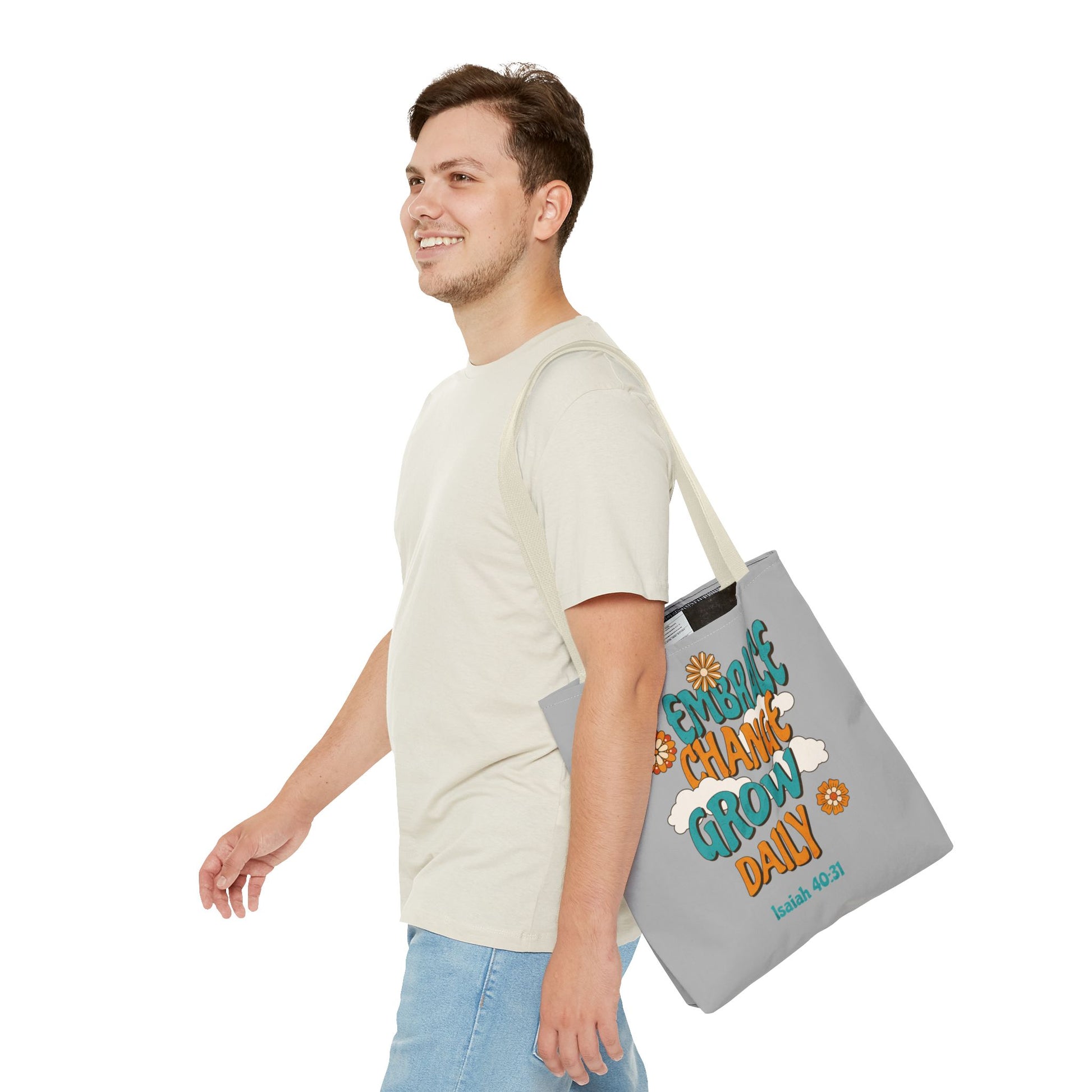 Inspirational Tote Bag, Motivational Bag, Embrace Change Gift, Daily Growth Tote, Christian Quotes Accessory