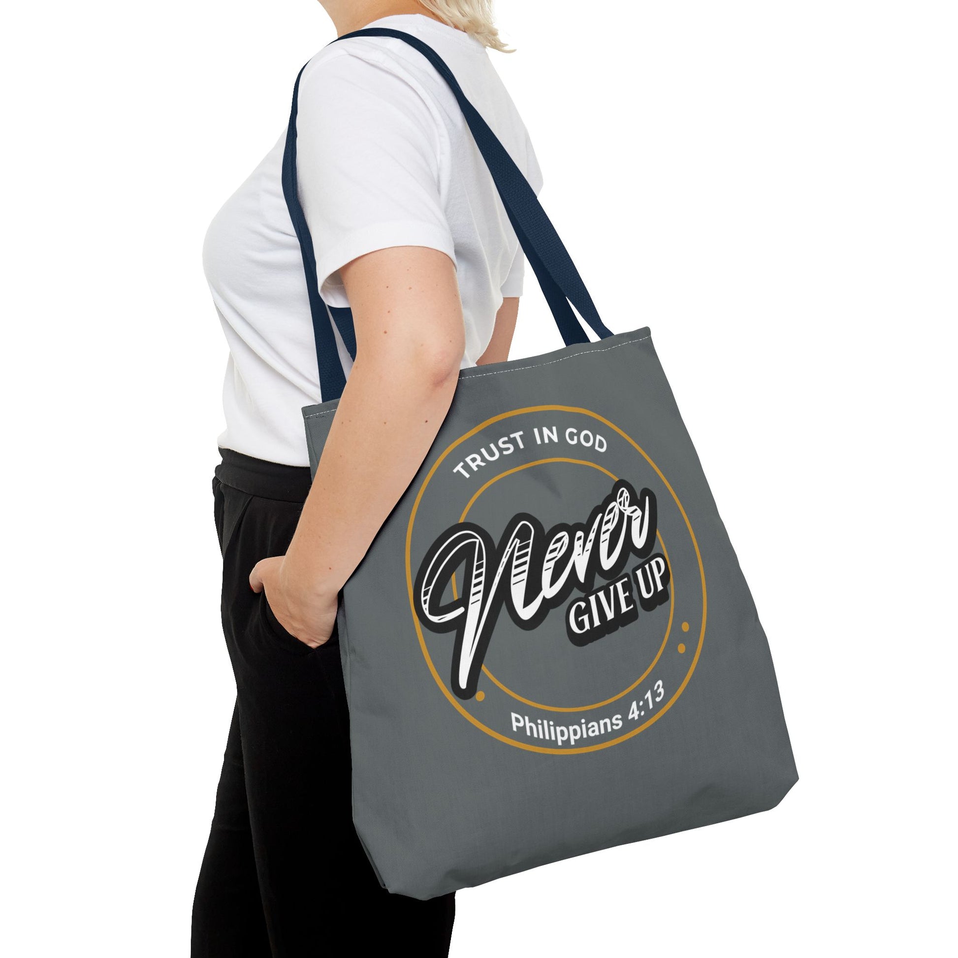Inspirational Tote Bag, Trust in God, Never Give Up, Bible Verse Bag, Motivational Purse, Christian Gift, Philippians 4:13