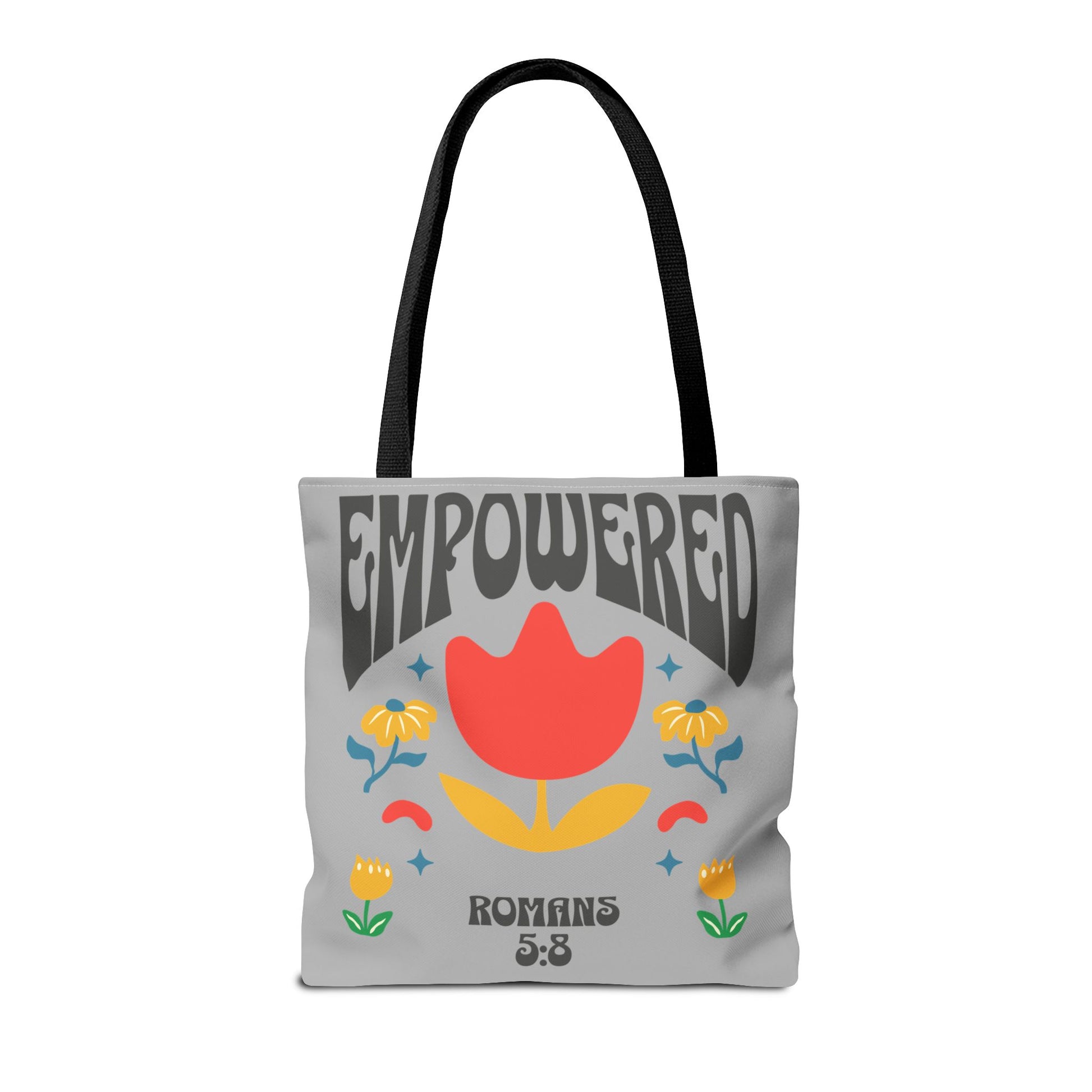 Empowered Floral Tote Bag | Inspirational Canvas Bag for Everyday | Romans 5:8 | Gift for Women, Motivational, Church, Travel