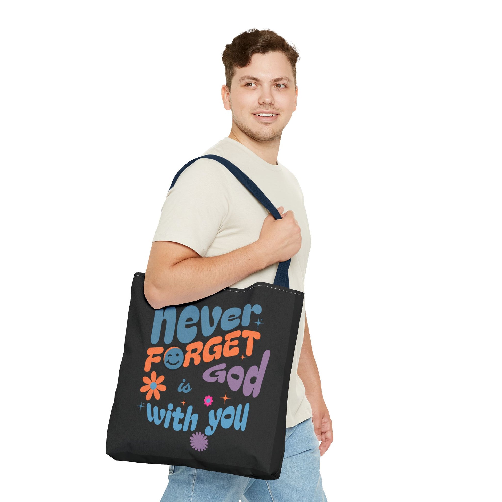 Inspirational Tote Bag - "Never Forget God is with You" - Motivational Gift, Faith-Based, Everyday Use, Shopping Bag, Church Bag, [...]
