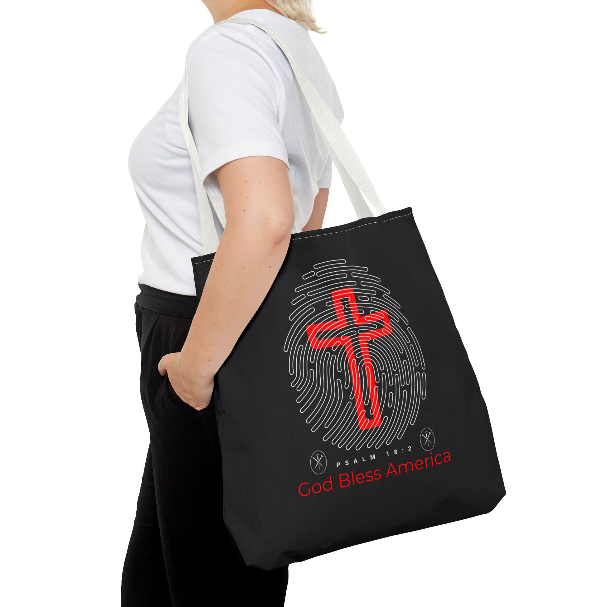 Faith-Inspired Tote Bag, Cross Design, God Bless America, Christian Gift, Spiritual Tote, Everyday Use, Religious Shopper