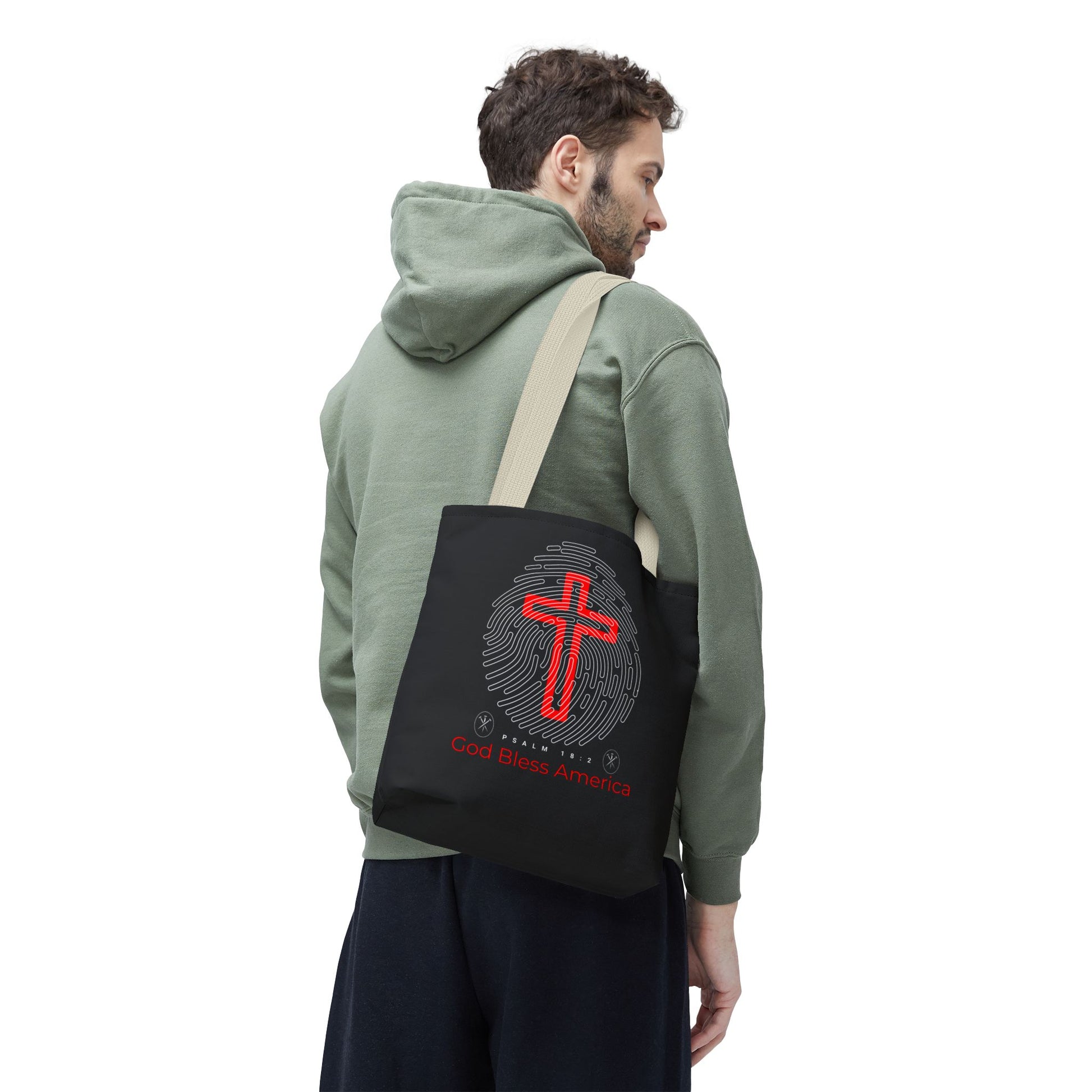 Faith-Inspired Tote Bag, Cross Design, God Bless America, Christian Gift, Spiritual Tote, Everyday Use, Religious Shopper