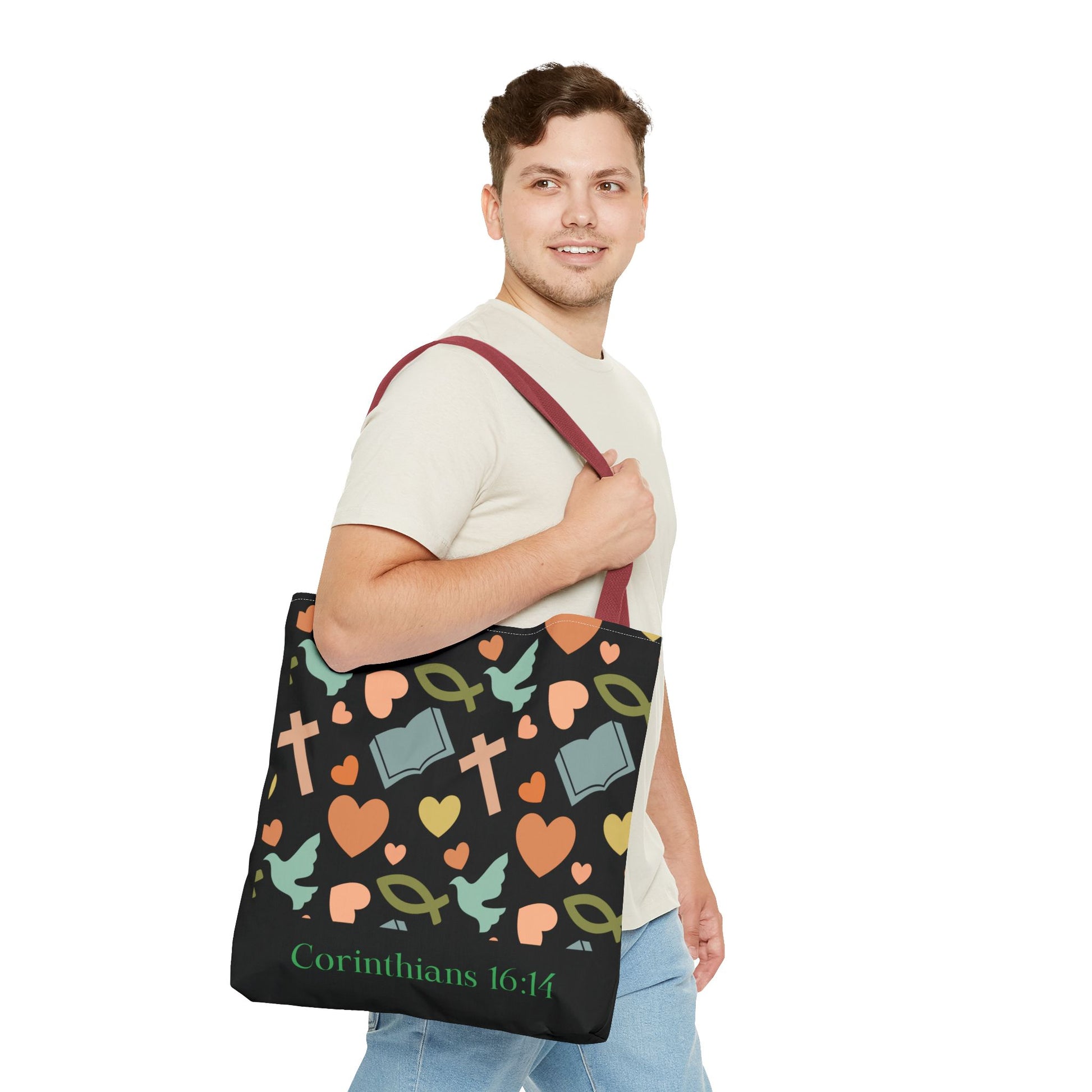 Christian Tote Bag with Inspirational Design, Perfect for Church, Gift for Believers, Faith-based Accessory, Everyday Use, Bible Verse Tote