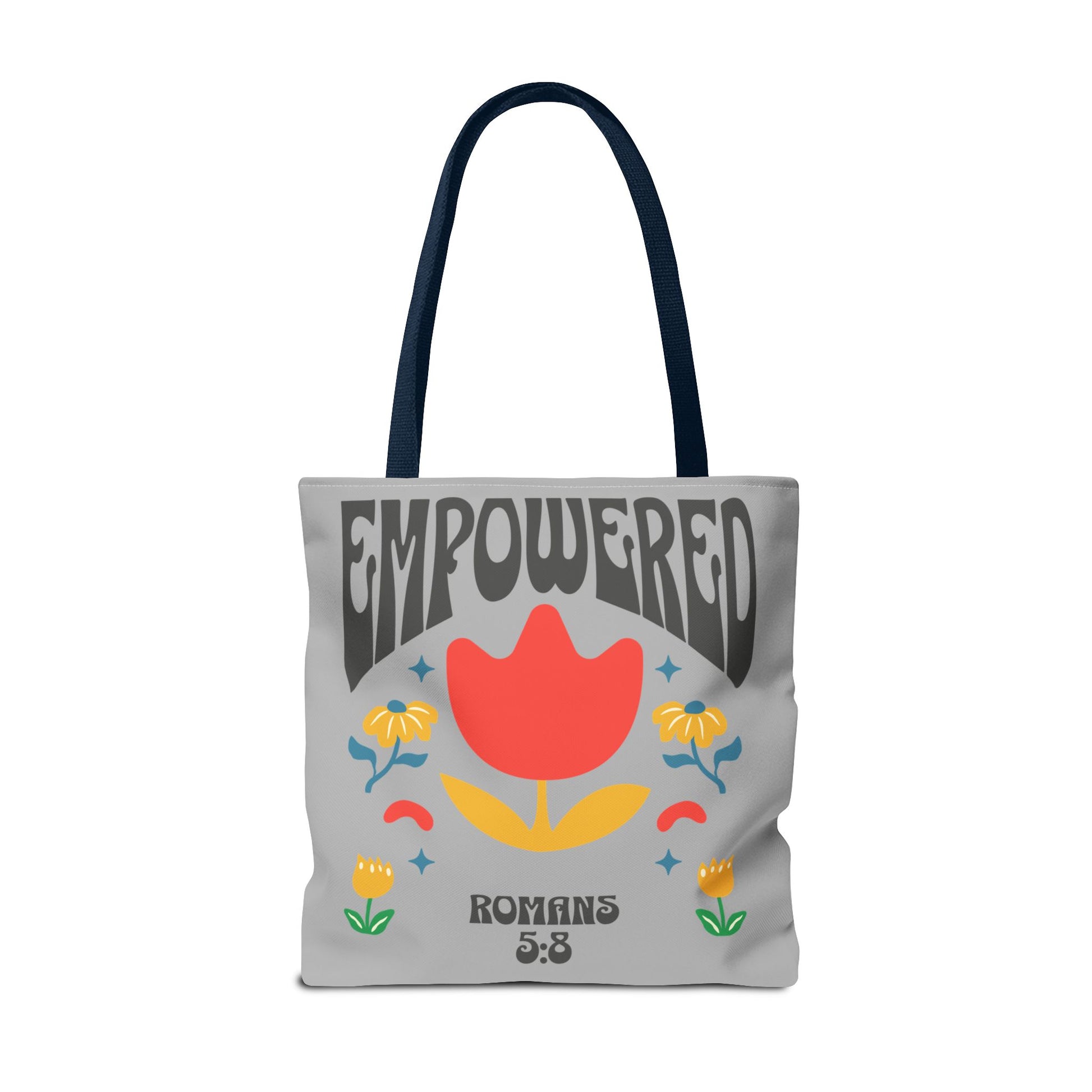 Empowered Floral Tote Bag | Inspirational Canvas Bag for Everyday | Romans 5:8 | Gift for Women, Motivational, Church, Travel
