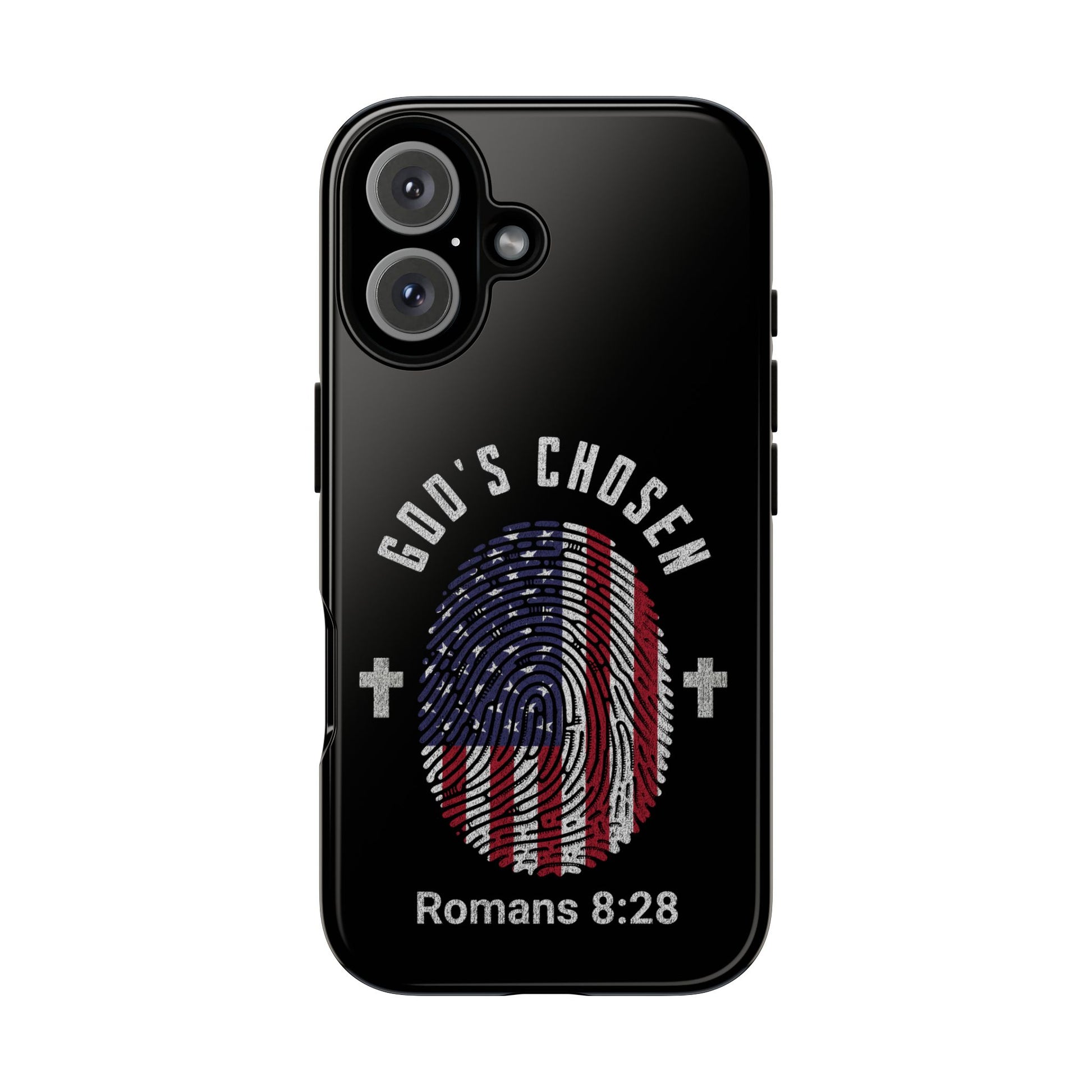 Christian Phone Case, Tough Cases for God’s Chosen, USA Flag Design, Inspirational Gift, Romans 8:28