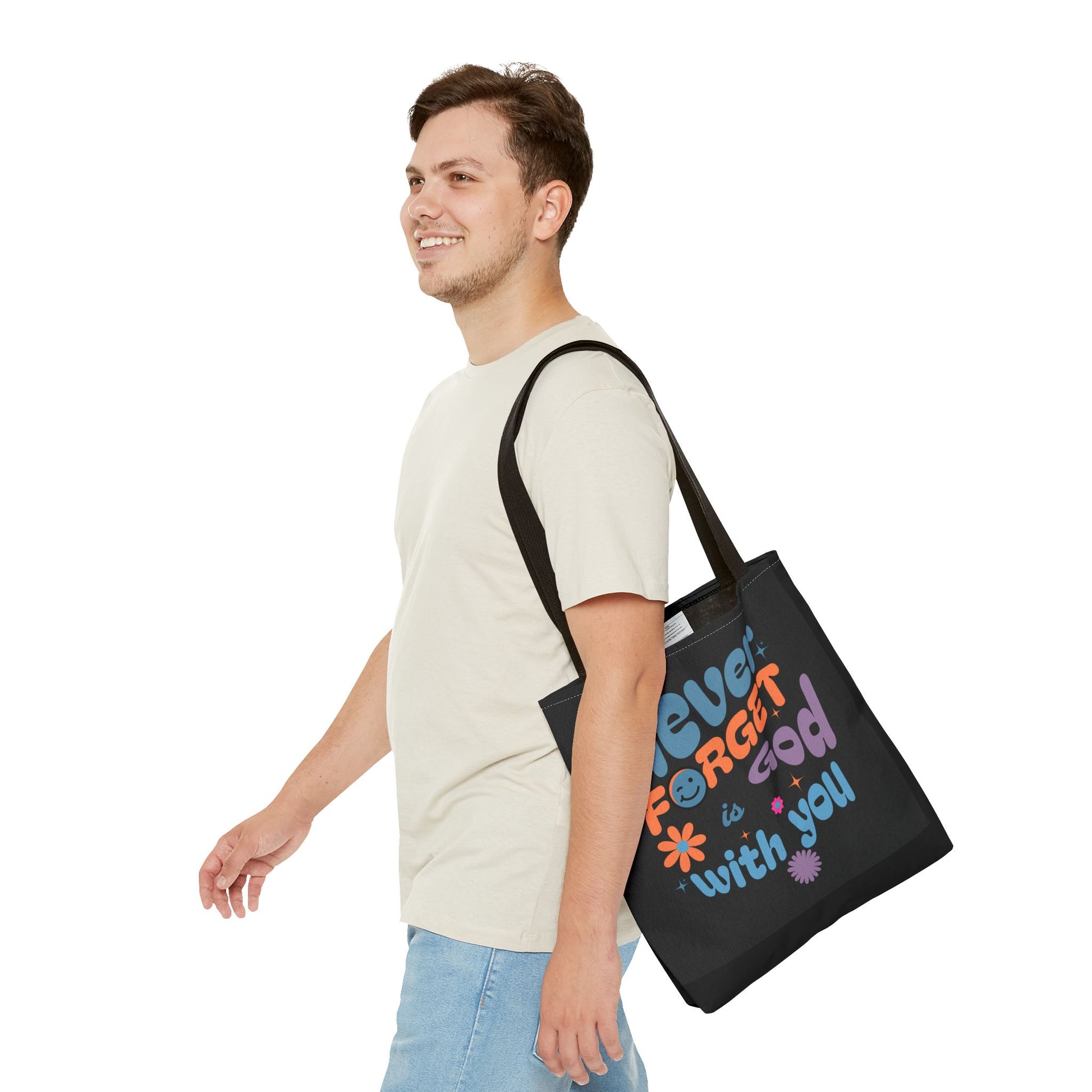 Inspirational Tote Bag - "Never Forget God is with You" - Motivational Gift, Faith-Based, Everyday Use, Shopping Bag, Church Bag, [...]