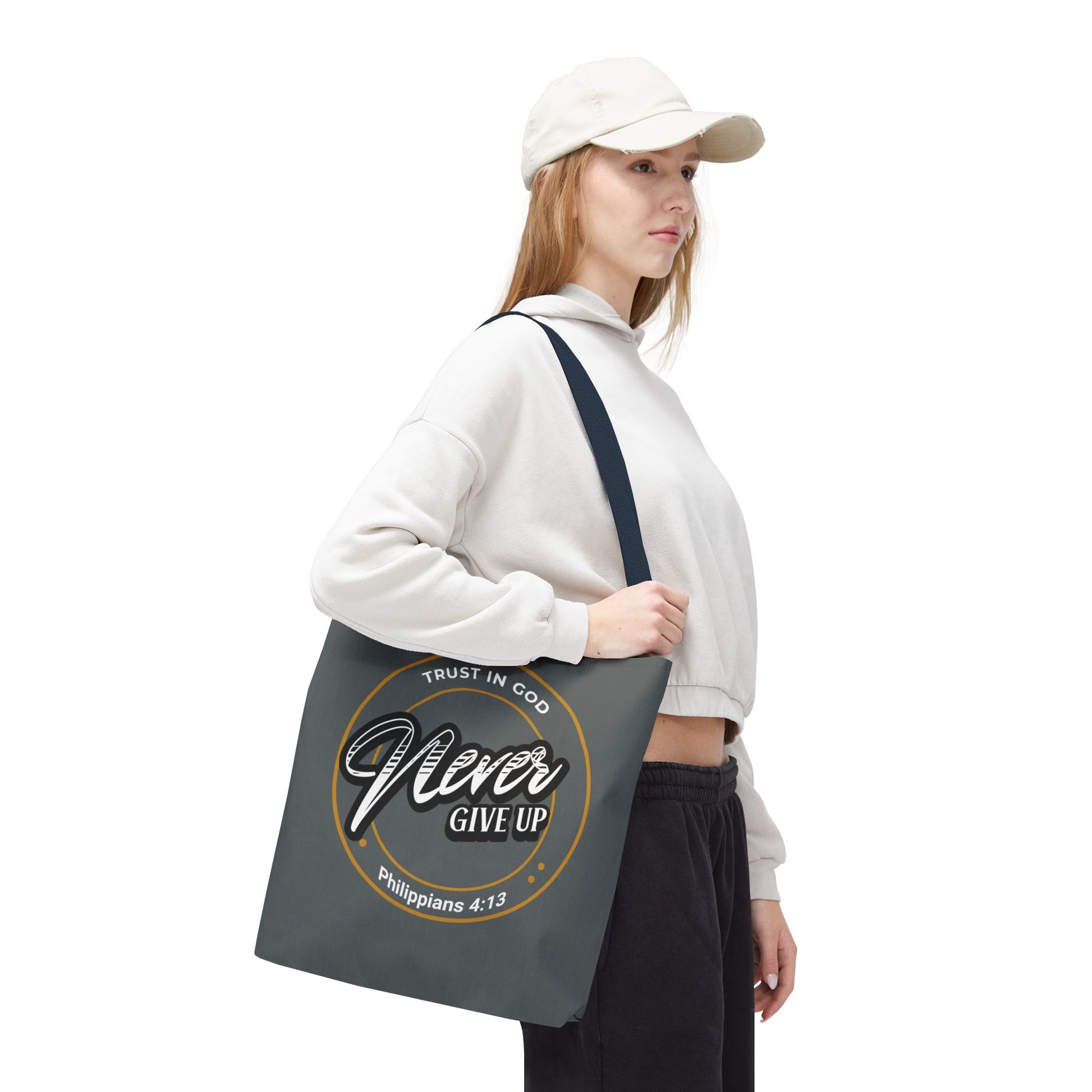 Inspirational Tote Bag, Trust in God, Never Give Up, Bible Verse Bag, Motivational Purse, Christian Gift, Philippians 4:13