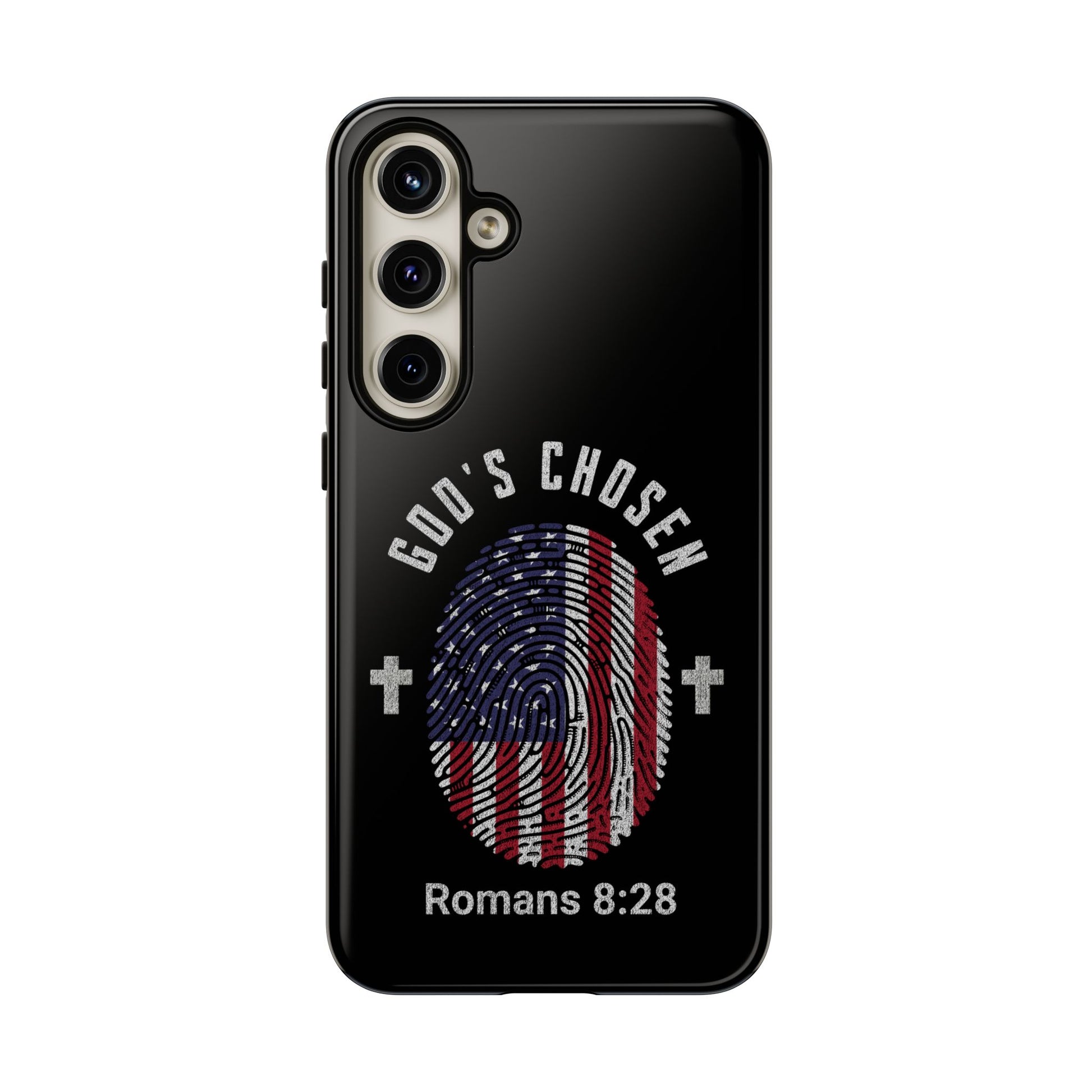 Christian Phone Case, Tough Cases for God’s Chosen, USA Flag Design, Inspirational Gift, Romans 8:28