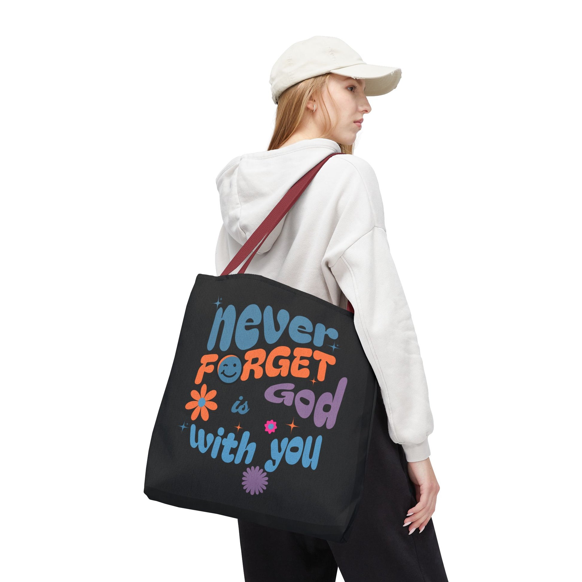 Inspirational Tote Bag - "Never Forget God is with You" - Motivational Gift, Faith-Based, Everyday Use, Shopping Bag, Church Bag, [...]