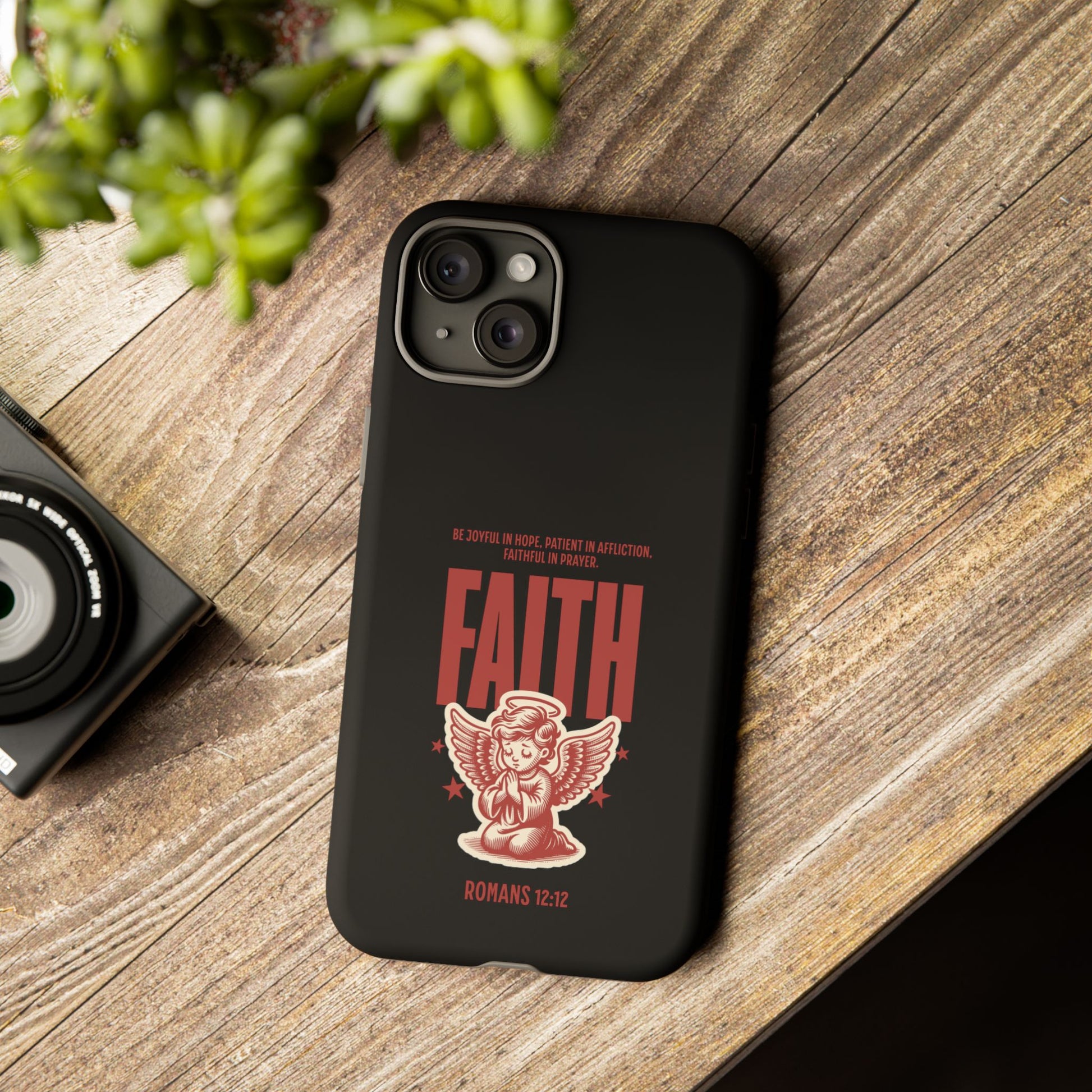 Faith-Inspired Tough Phone Case, Angel Phone Cover, Inspirational Mobile Protector, Christian Gift, Romans 12:12 Decor