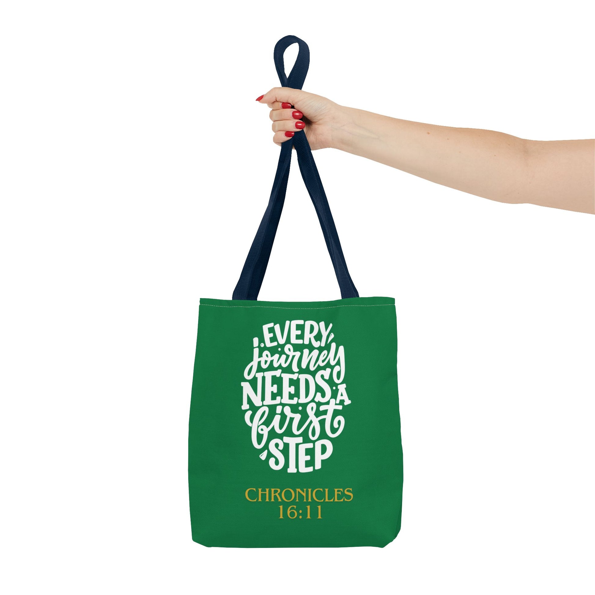Inspirational Tote Bag - Every Journey Needs a First Step, Motivational Gift, Bible Verse, Green Tote, Everyday Use