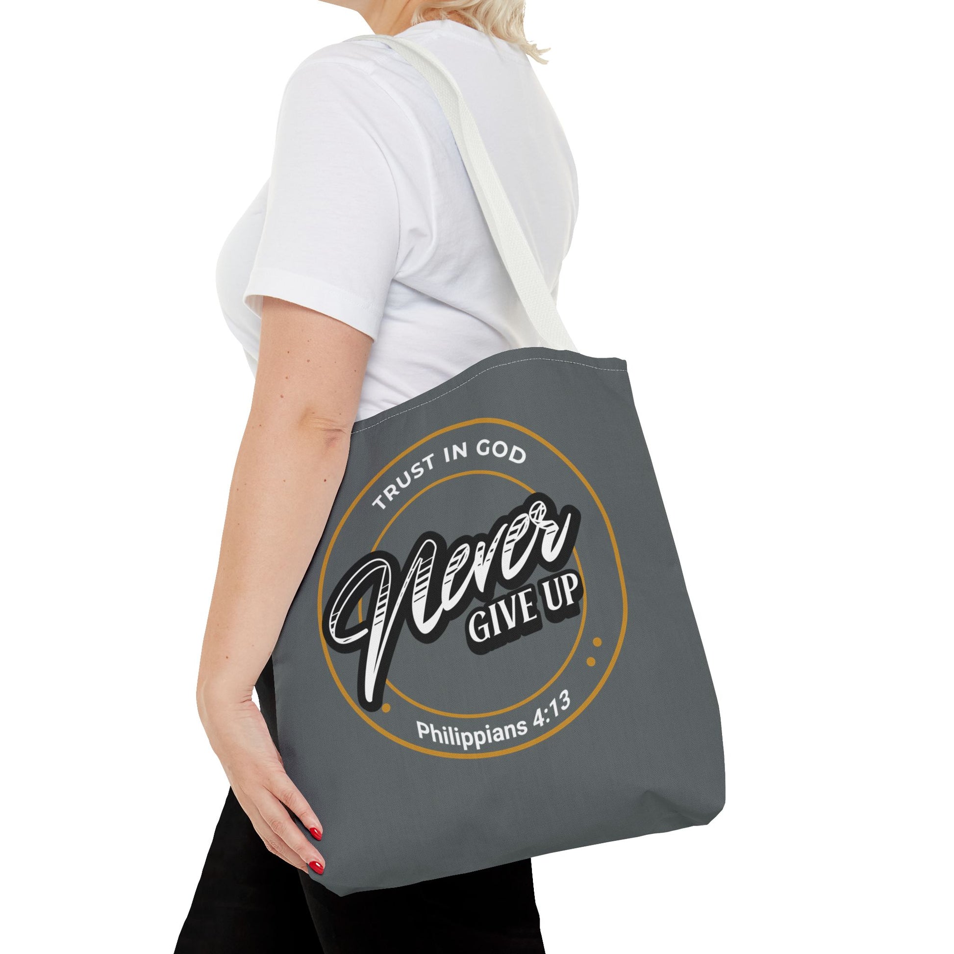 Inspirational Tote Bag, Trust in God, Never Give Up, Bible Verse Bag, Motivational Purse, Christian Gift, Philippians 4:13