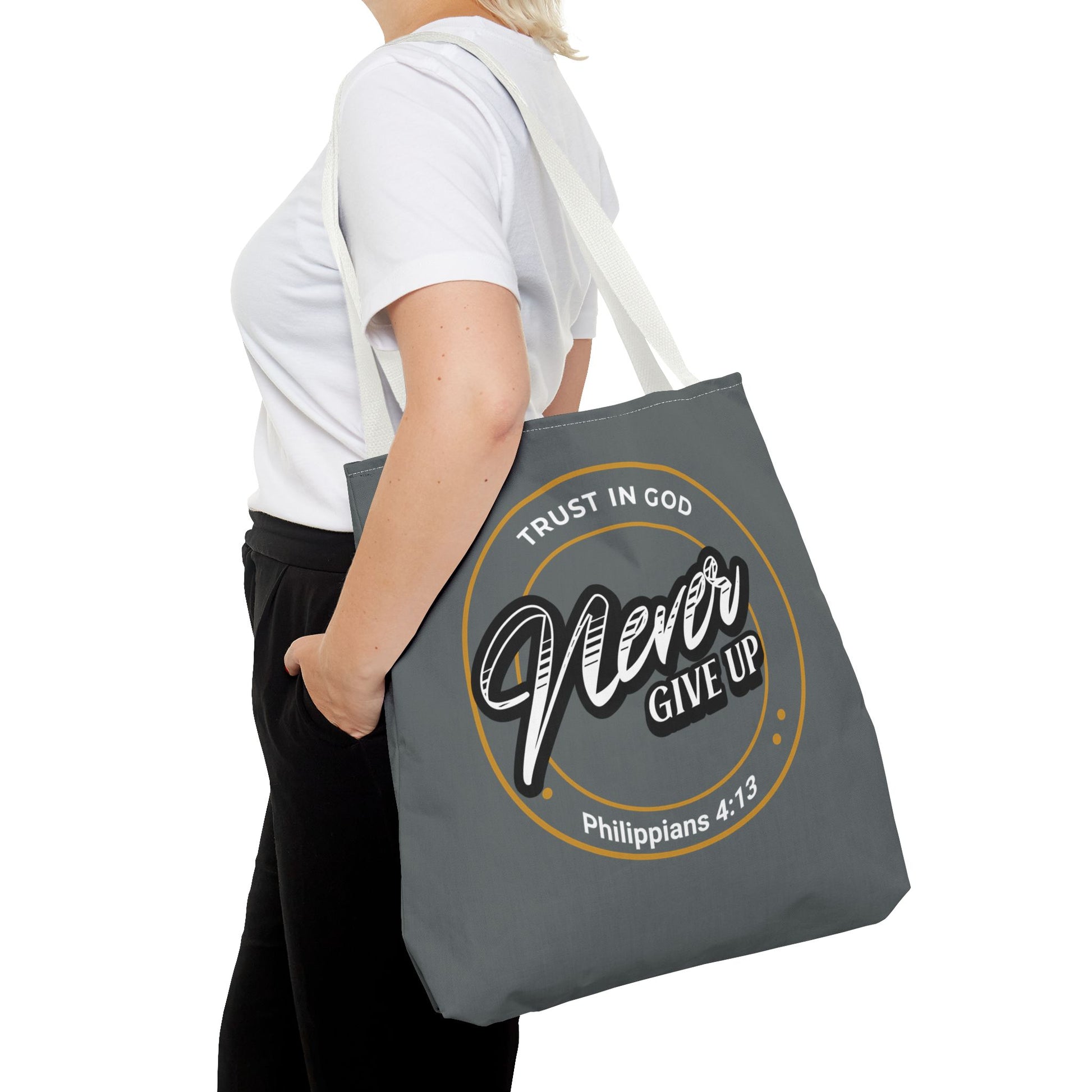 Inspirational Tote Bag, Trust in God, Never Give Up, Bible Verse Bag, Motivational Purse, Christian Gift, Philippians 4:13