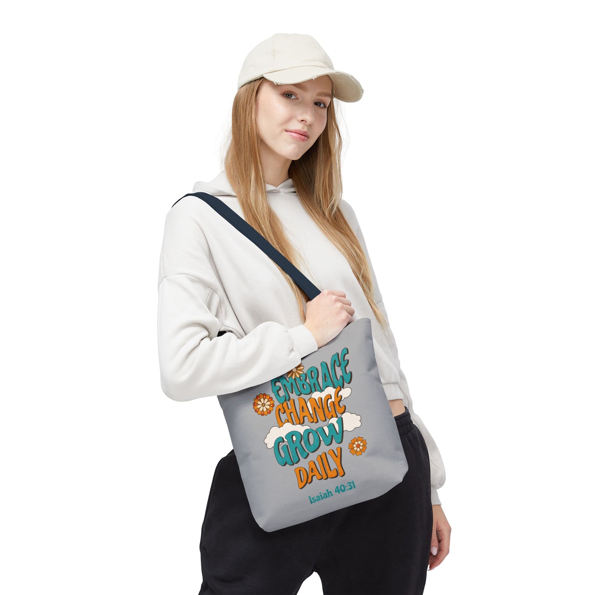 Inspirational Tote Bag, Motivational Bag, Embrace Change Gift, Daily Growth Tote, Christian Quotes Accessory