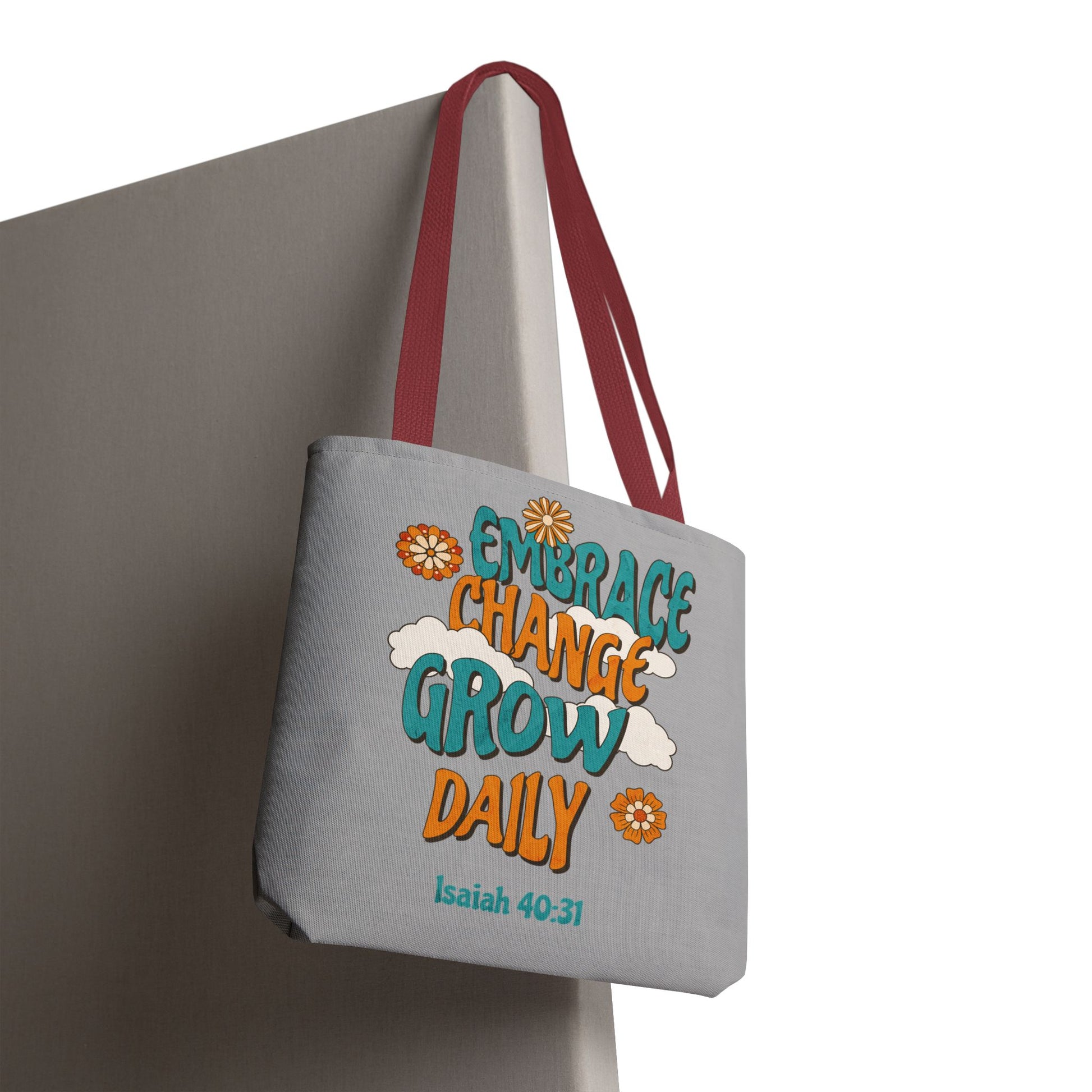Inspirational Tote Bag, Motivational Bag, Embrace Change Gift, Daily Growth Tote, Christian Quotes Accessory
