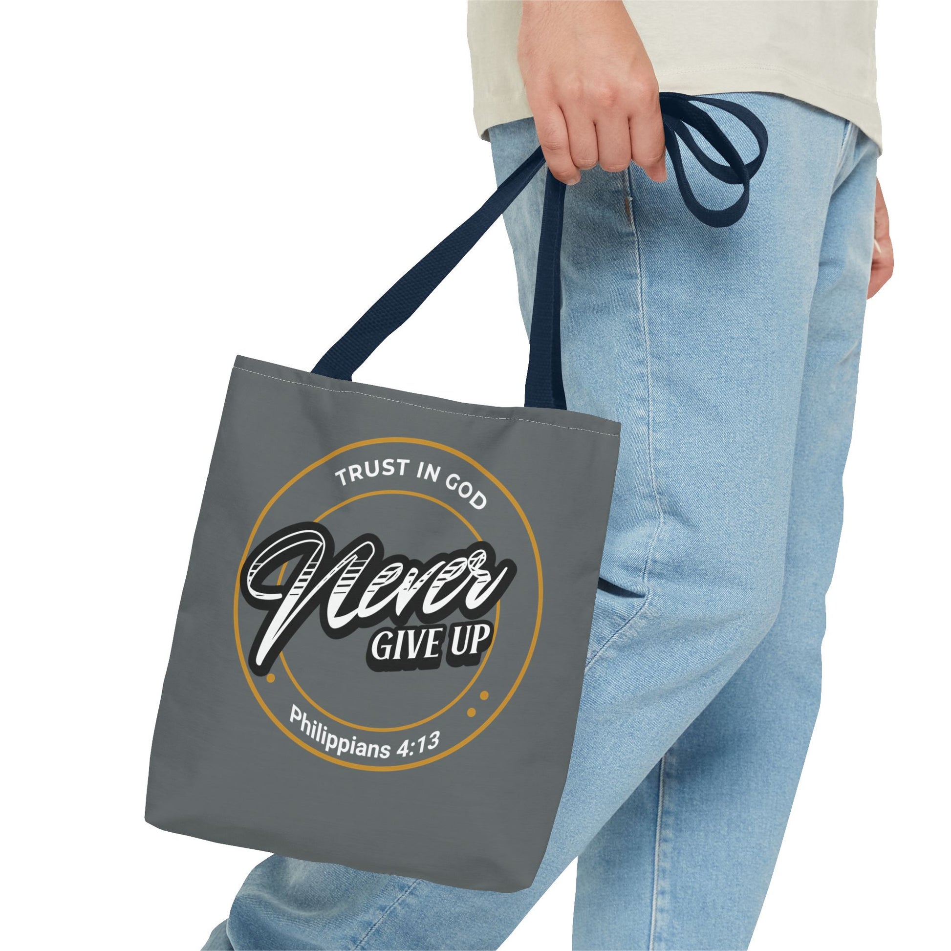 Inspirational Tote Bag, Trust in God, Never Give Up, Bible Verse Bag, Motivational Purse, Christian Gift, Philippians 4:13