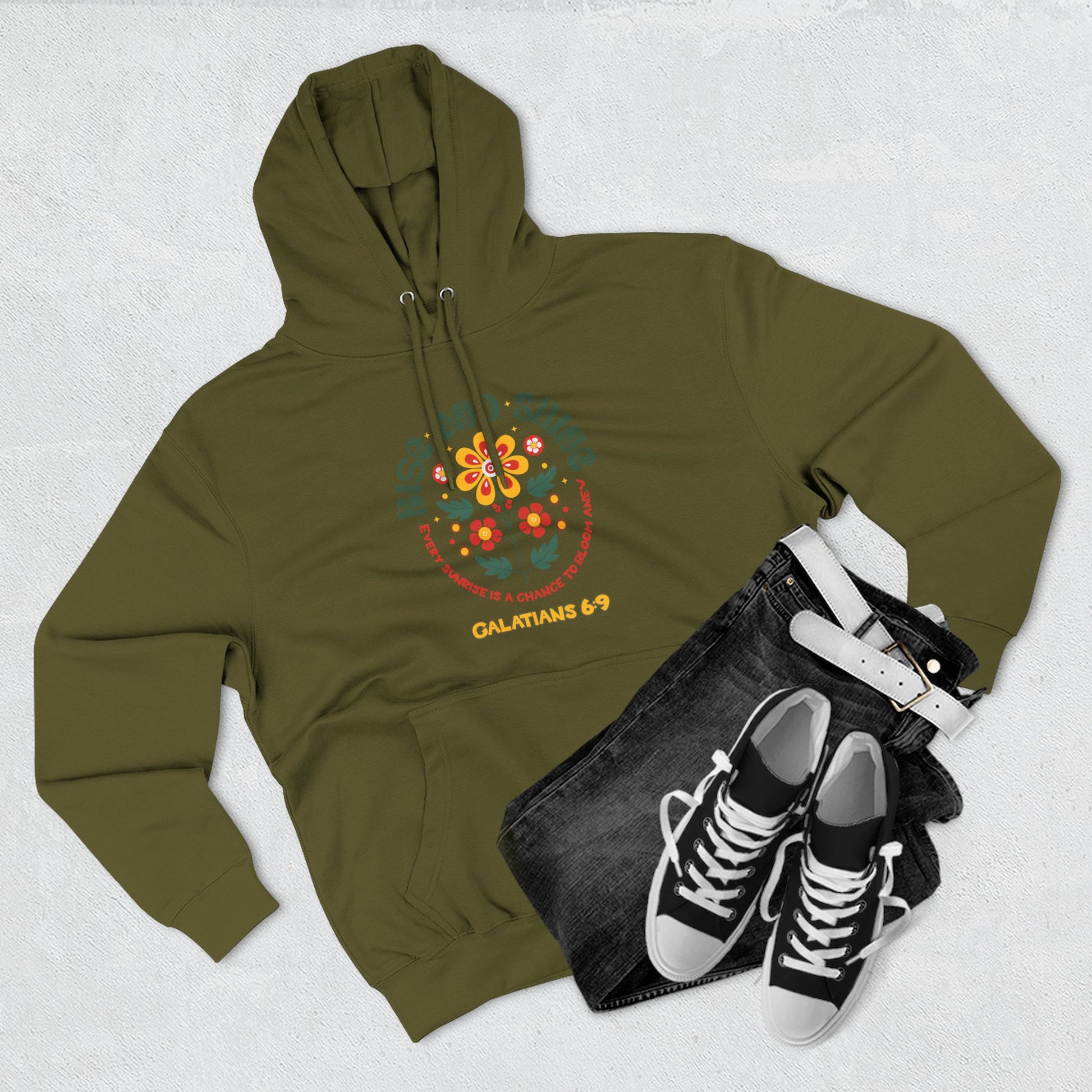 Floral Rise and Shine Hoodie, Cozy Fleece Sweatshirt, Boho Casual Wear, Spring Outfit, Gift for Nature Lovers, Trendy Hooded Sweatshirt