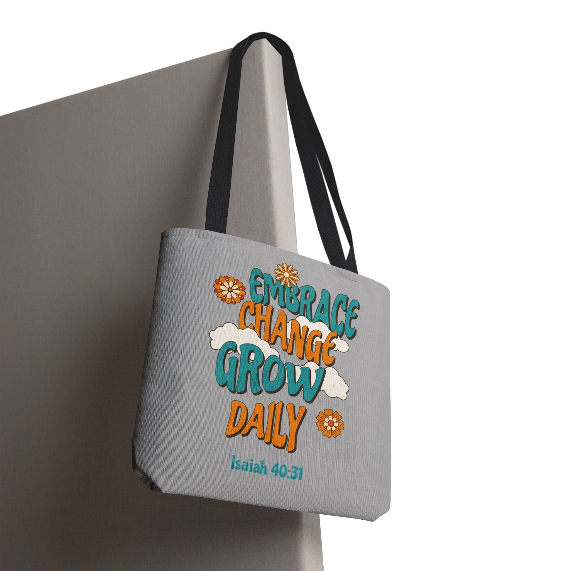 Inspirational Tote Bag, Motivational Bag, Embrace Change Gift, Daily Growth Tote, Christian Quotes Accessory