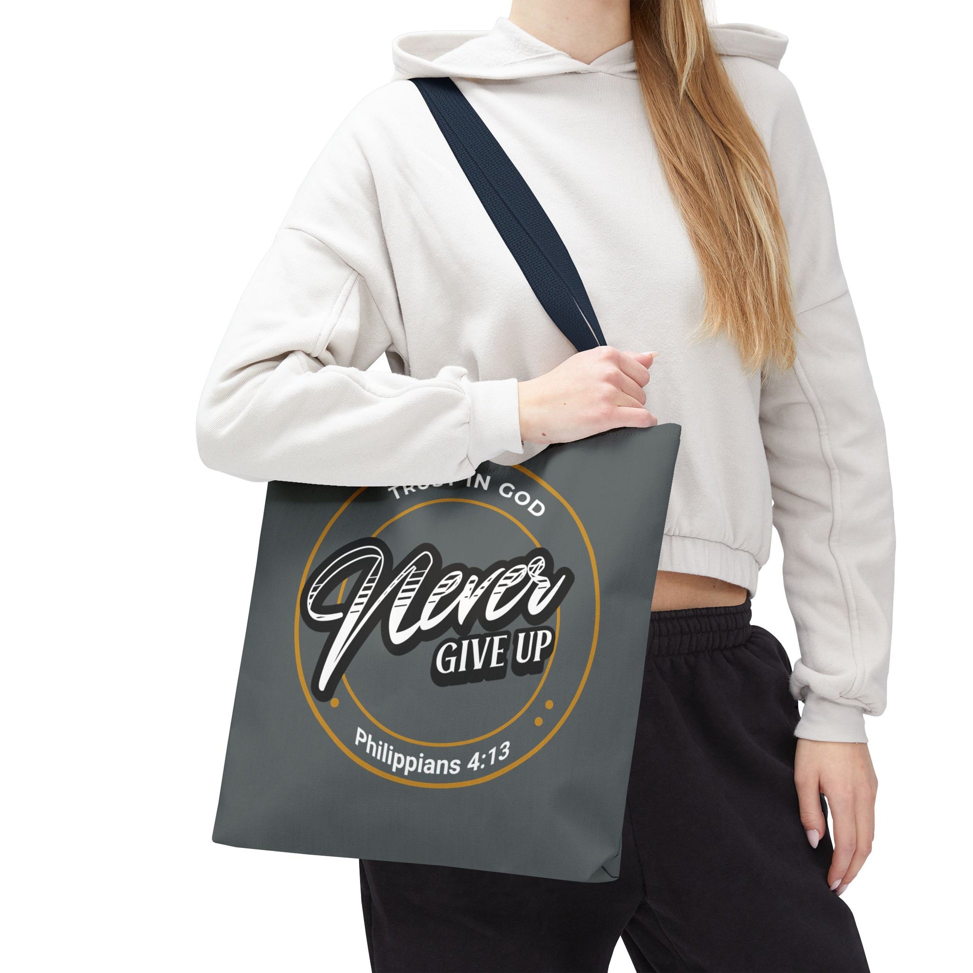 Inspirational Tote Bag, Trust in God, Never Give Up, Bible Verse Bag, Motivational Purse, Christian Gift, Philippians 4:13