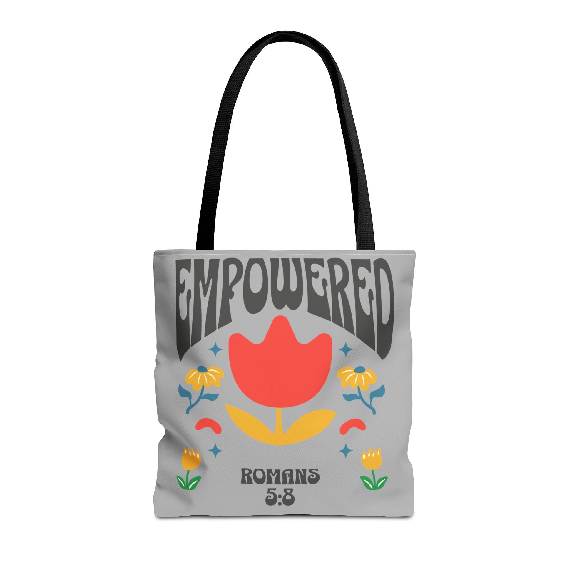 Empowered Floral Tote Bag | Inspirational Canvas Bag for Everyday | Romans 5:8 | Gift for Women, Motivational, Church, Travel