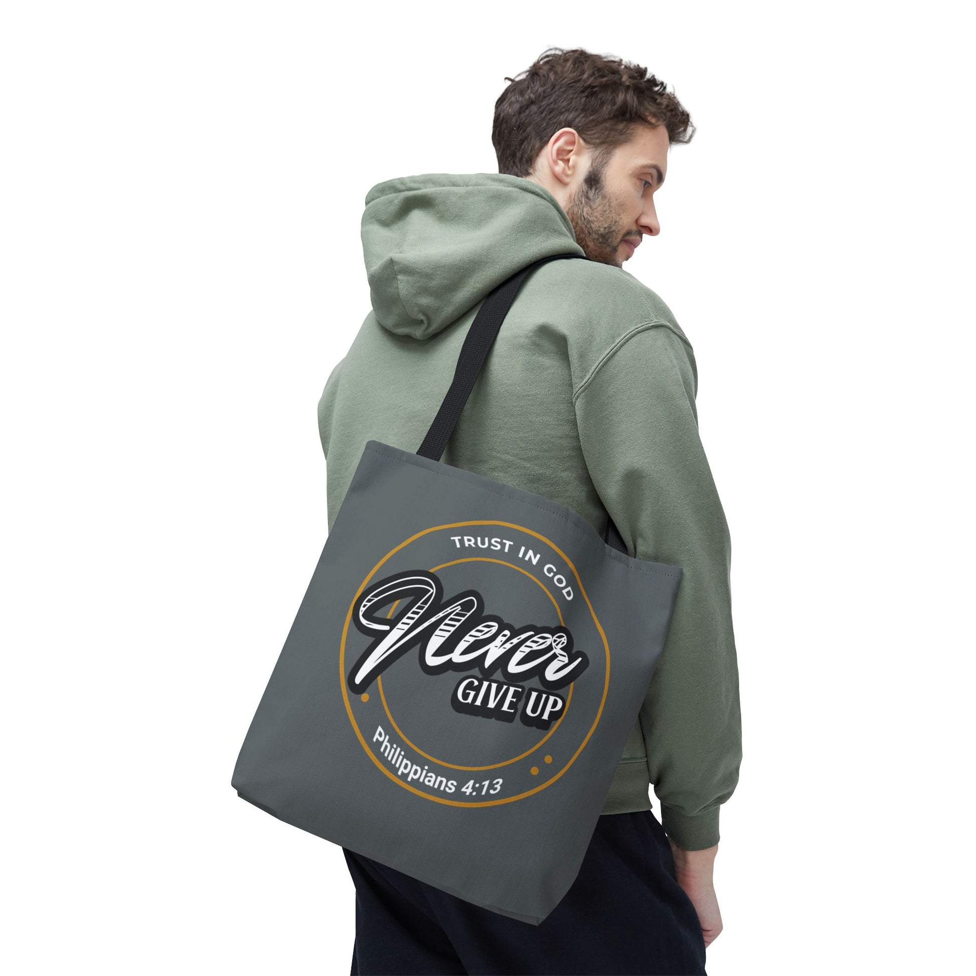 Inspirational Tote Bag, Trust in God, Never Give Up, Bible Verse Bag, Motivational Purse, Christian Gift, Philippians 4:13