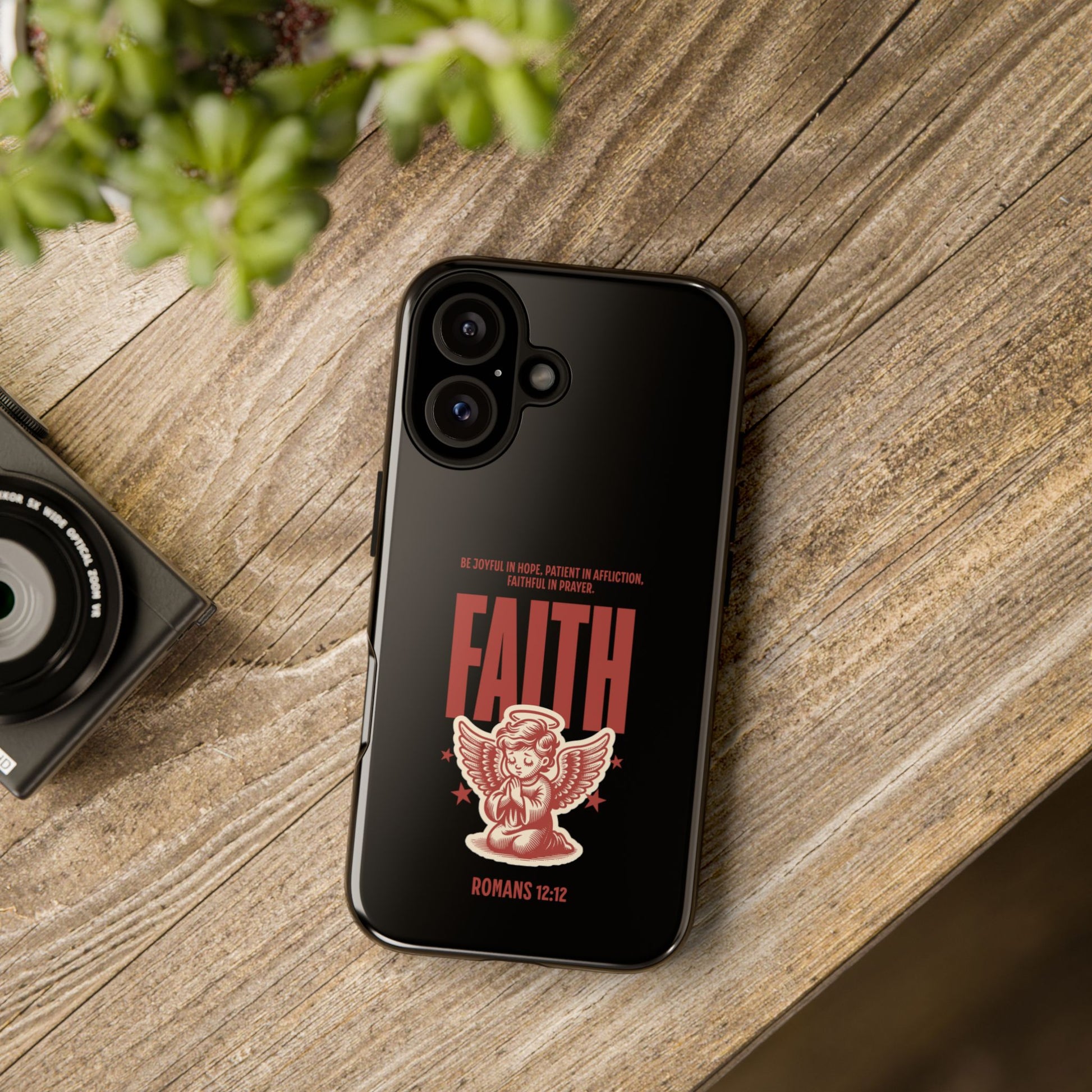 Faith-Inspired Tough Phone Case, Angel Phone Cover, Inspirational Mobile Protector, Christian Gift, Romans 12:12 Decor